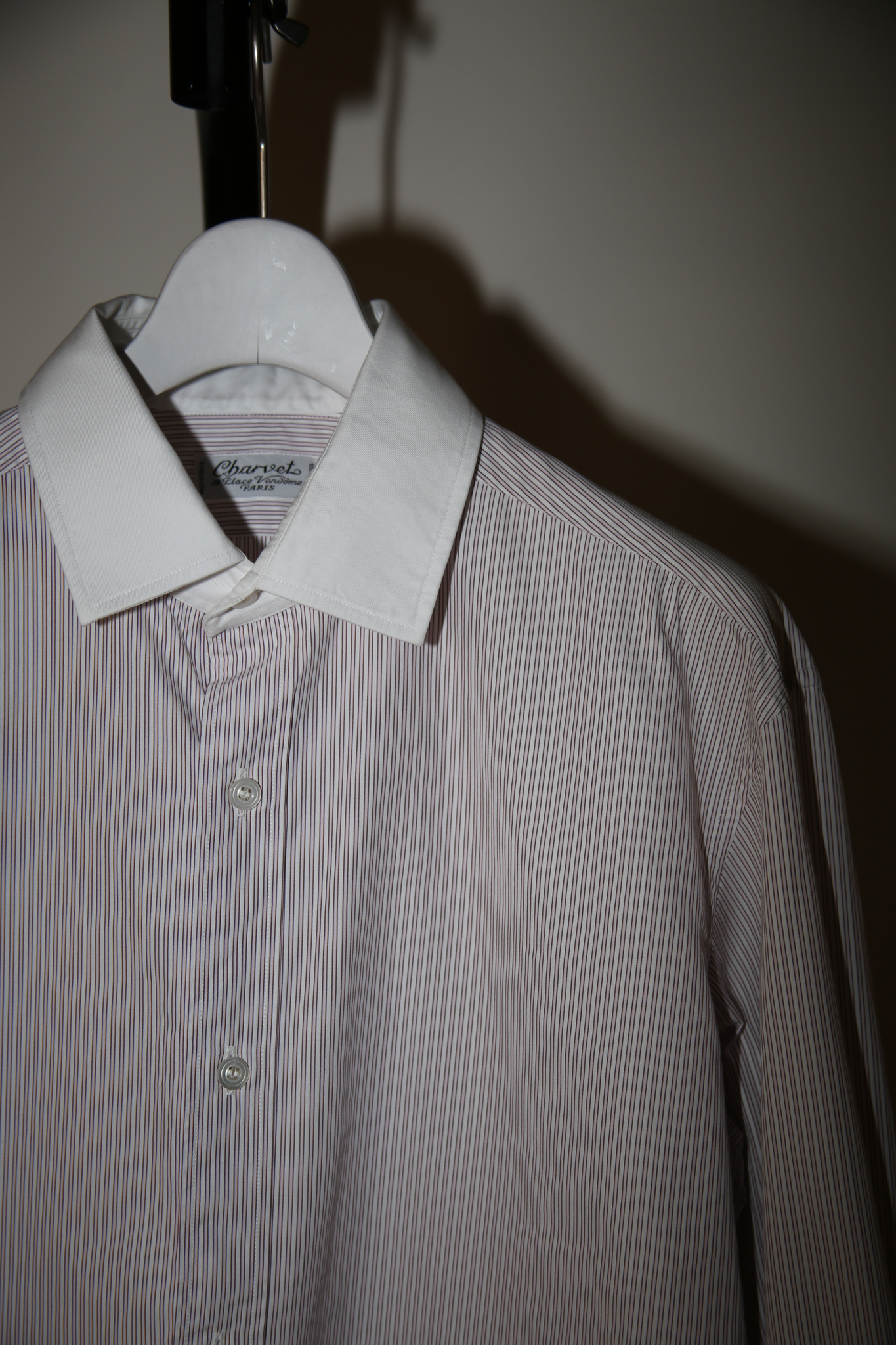 1990 CHARVET / COTTON CLERIC DRESS SHIRT IN PINK STRIPE