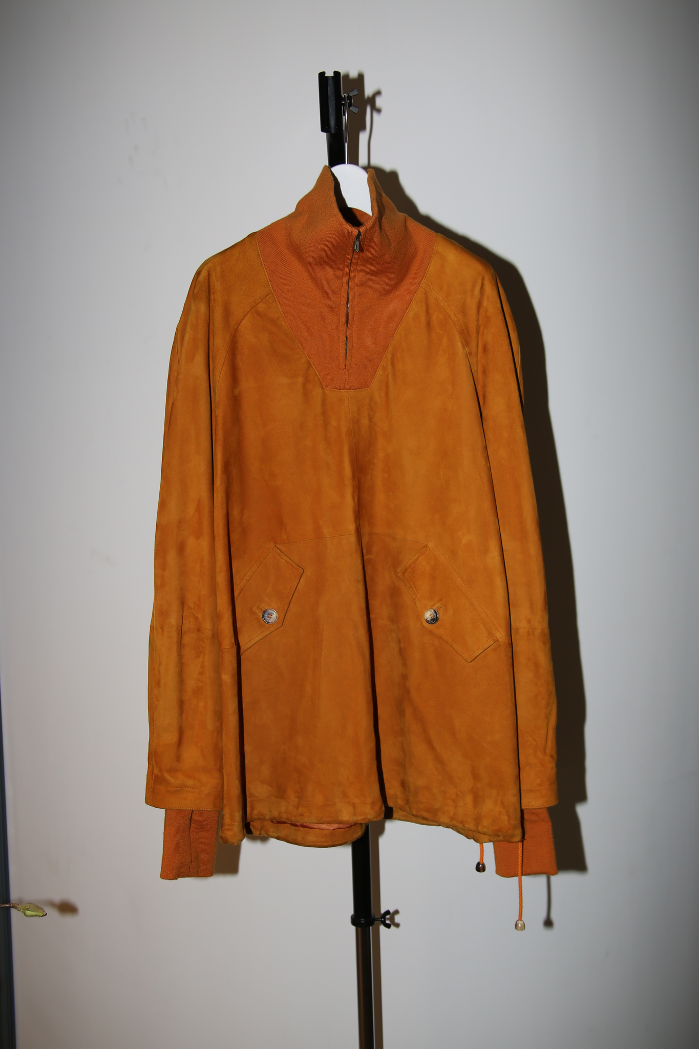 1980 HERMES / NUBUCK LEATHER PULLOVER JACKET IN ORANGE