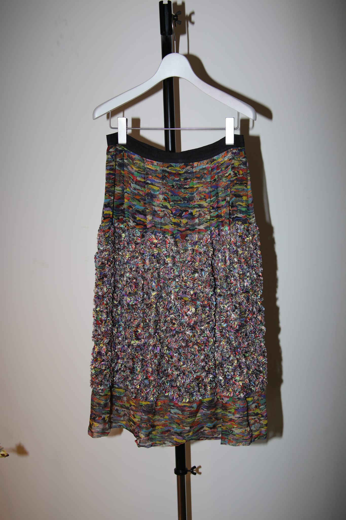 DRIES VAN NOTEN / SILK CHIFFON SKIRT WITH FRILL EMBROIDERY