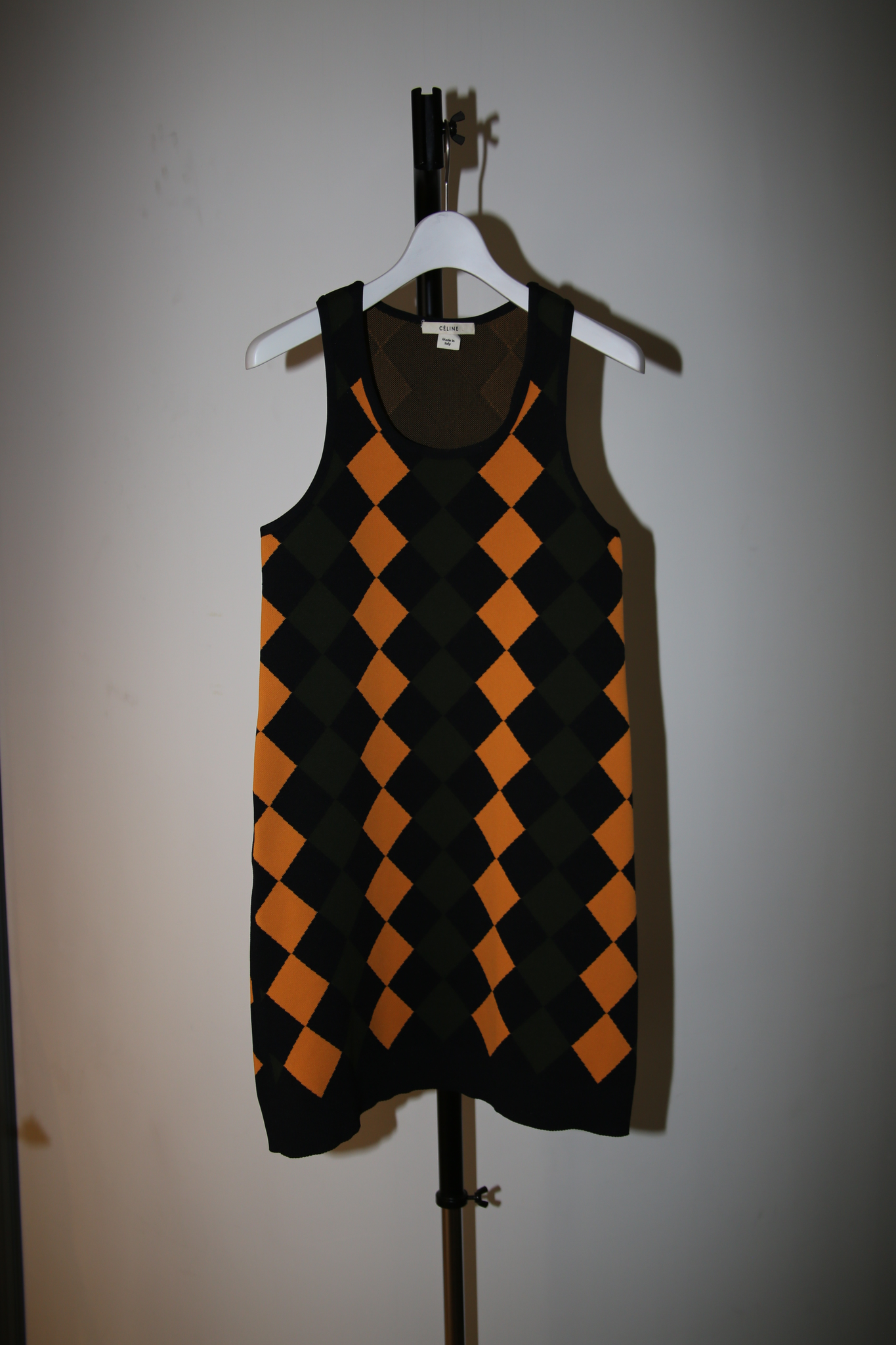 2014 CELINE / ARGYLE SUMMER KNIT TOP WITH BACK SLIT