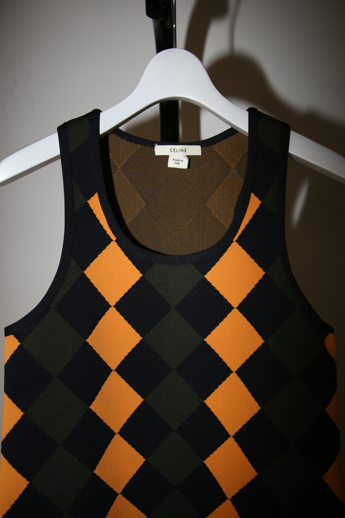 2014 CELINE / ARGYLE SUMMER KNIT TOP WITH BACK SLIT