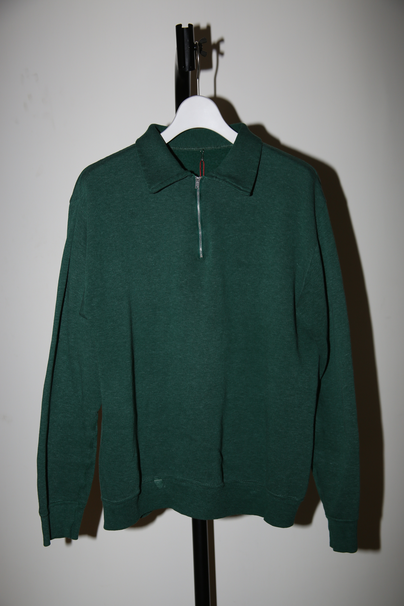 1970 VINTAGE / HALF ZIP SWEAT POLO IN GREEN - SIZE ABOUT M