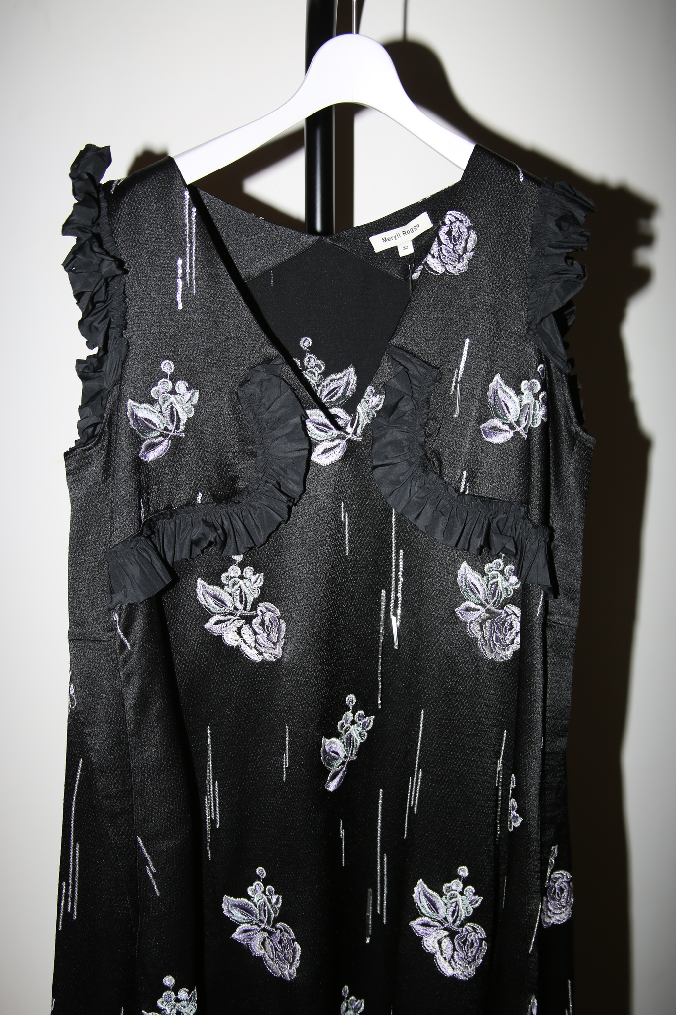 MERYLL ROGGE / LONG EMBROIDERED SATIN MAXI DRESS