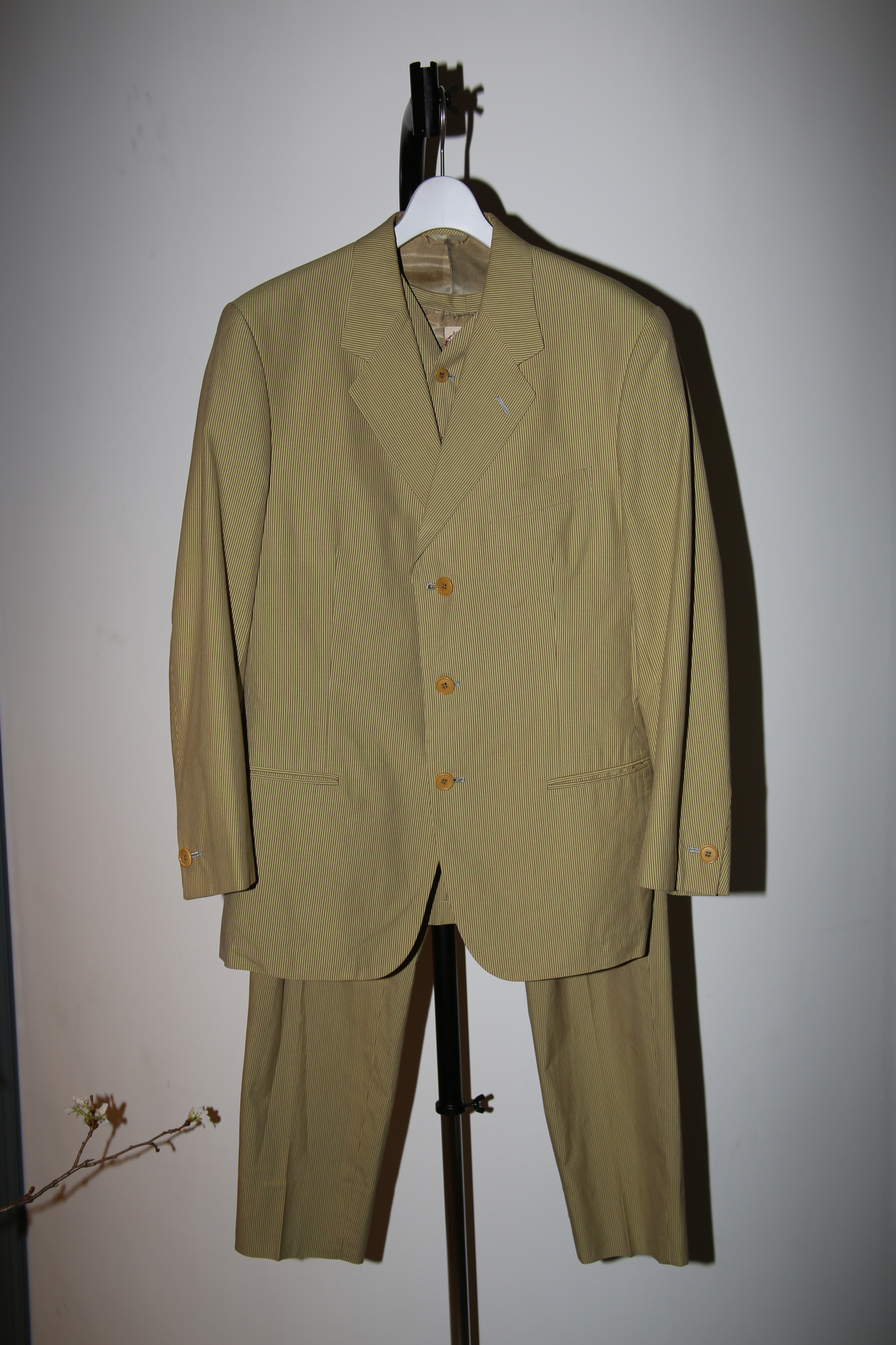 1990 ROMEO GIGLI / 3PIECE TAILORED SUIT WITH PIN STRIPE