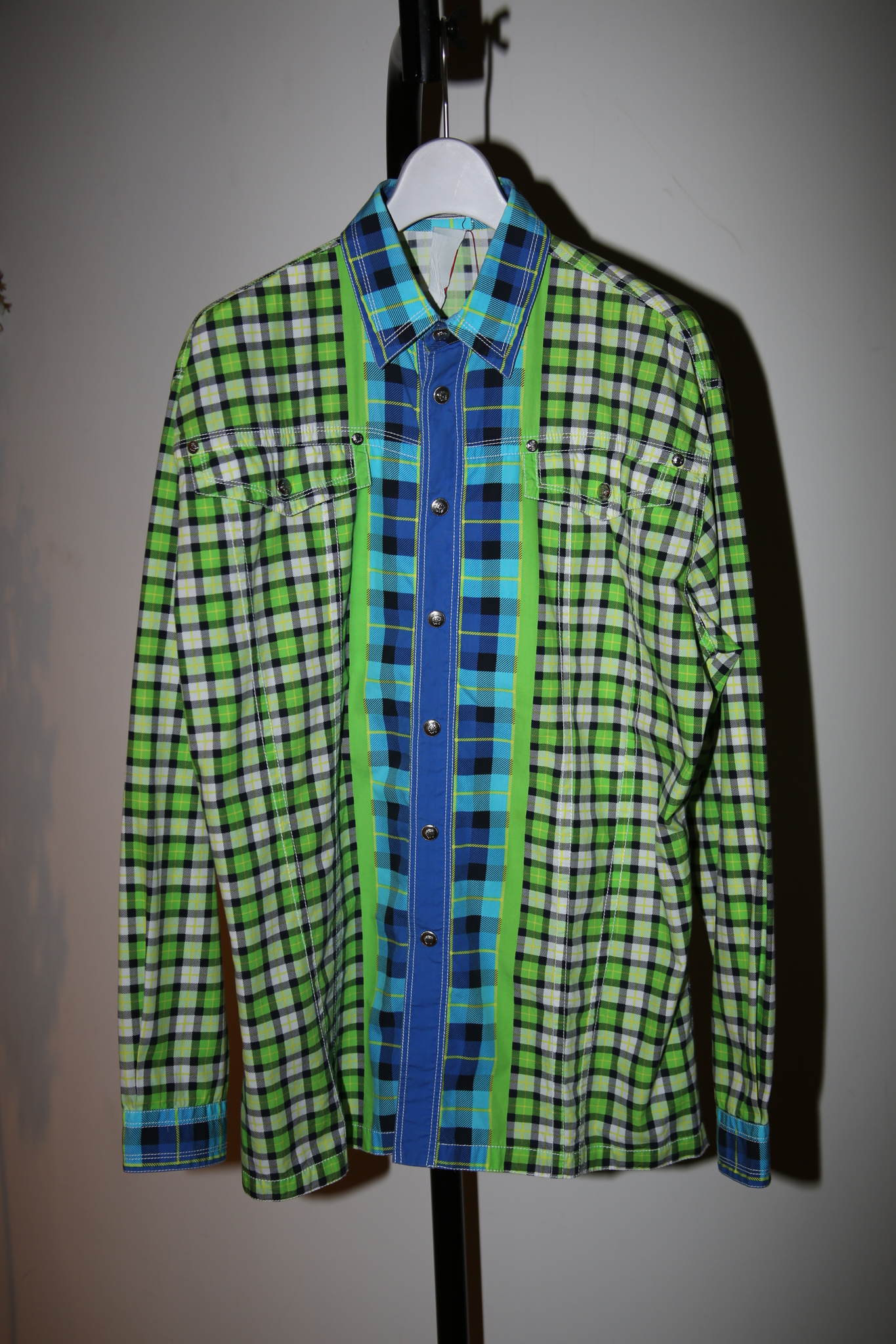 1990 GIANNI VERSACE / COTTON PLAID SHIRT WITH SNAP BUTTON