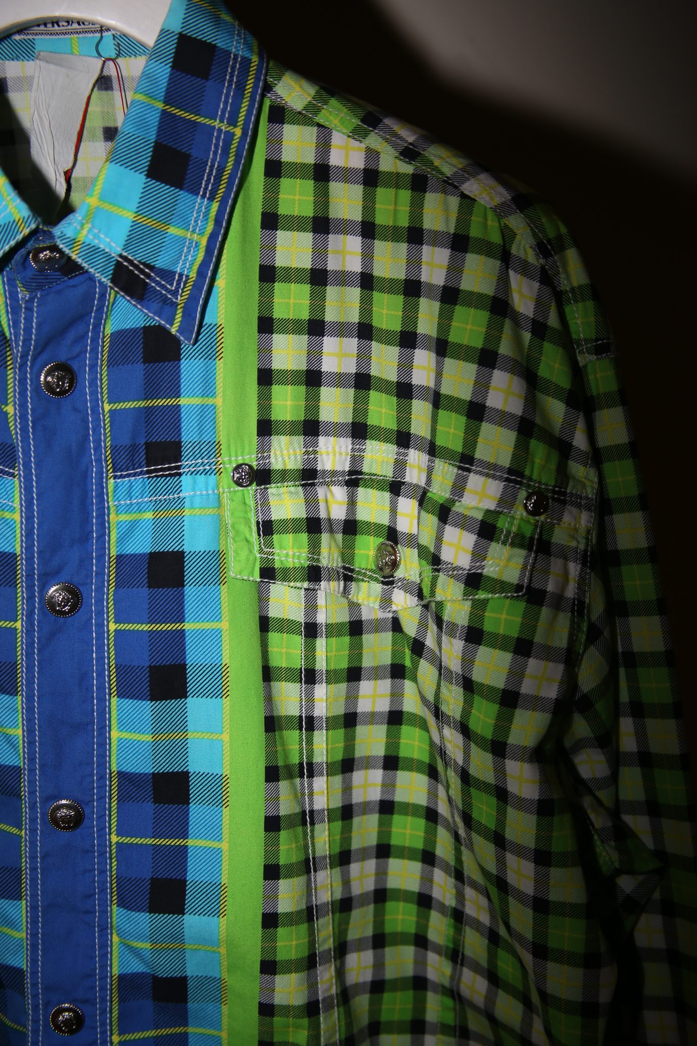 1990 GIANNI VERSACE / COTTON PLAID SHIRT WITH SNAP BUTTON