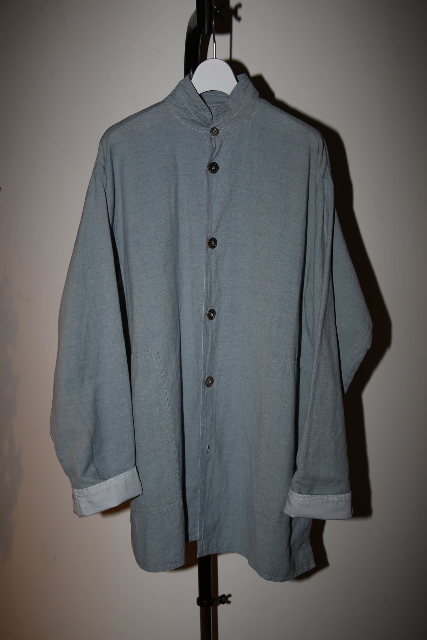 2000 ESKANDAR / STAND COLLAR LONG JACKET IN LINEN COTTON