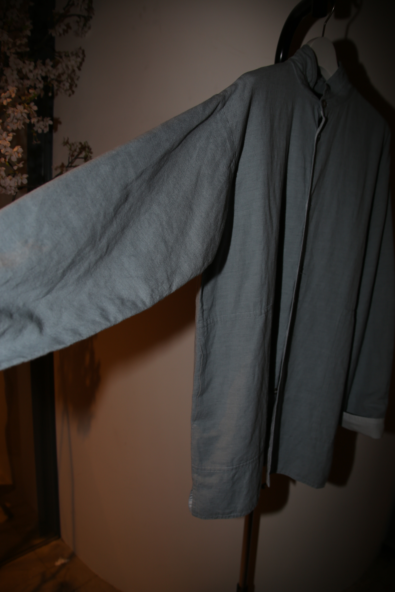 2000 ESKANDAR / STAND COLLAR LONG JACKET IN LINEN COTTON