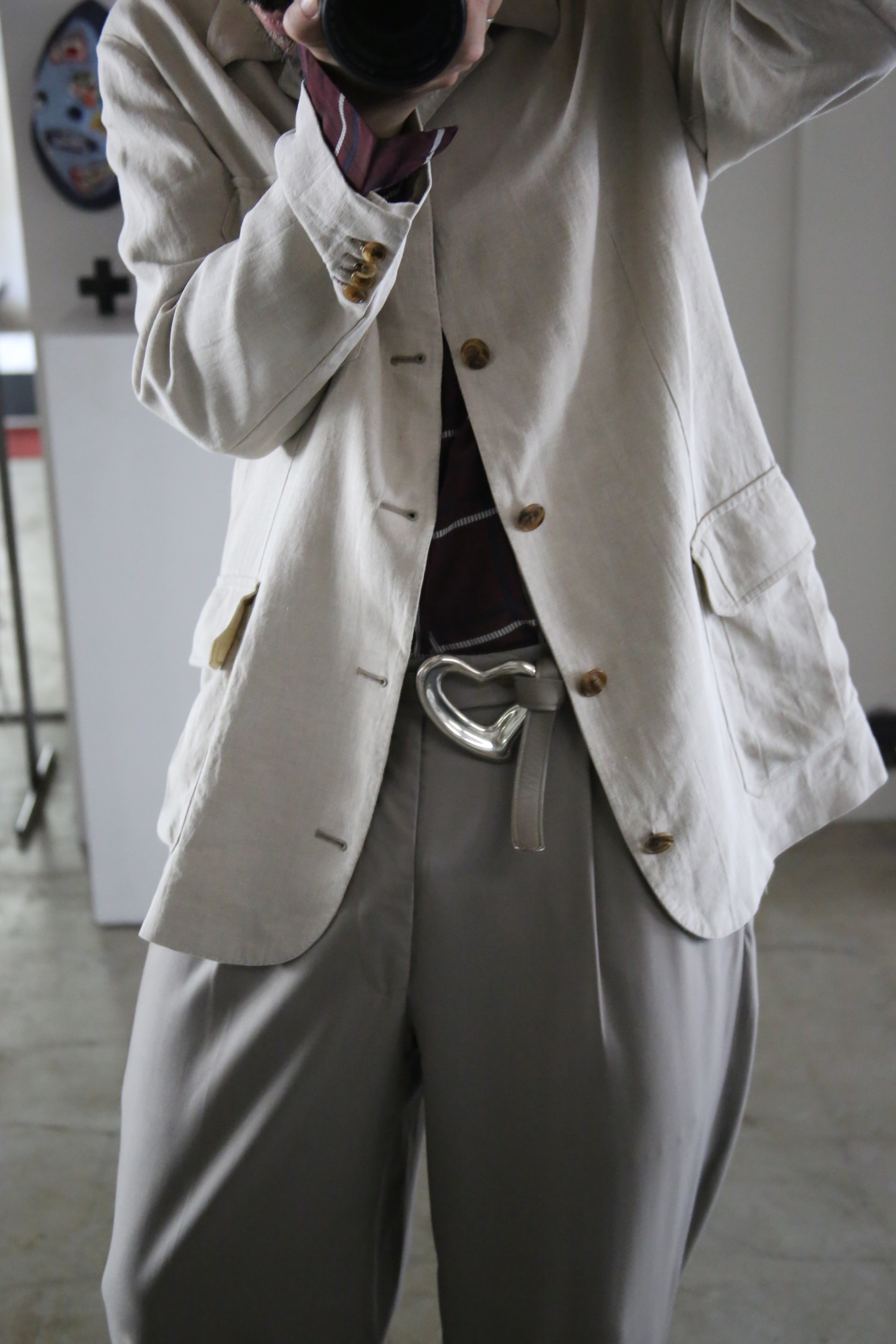 2000 HERMES / LINEN TAILORED JACKET WITH SIX BUTTON