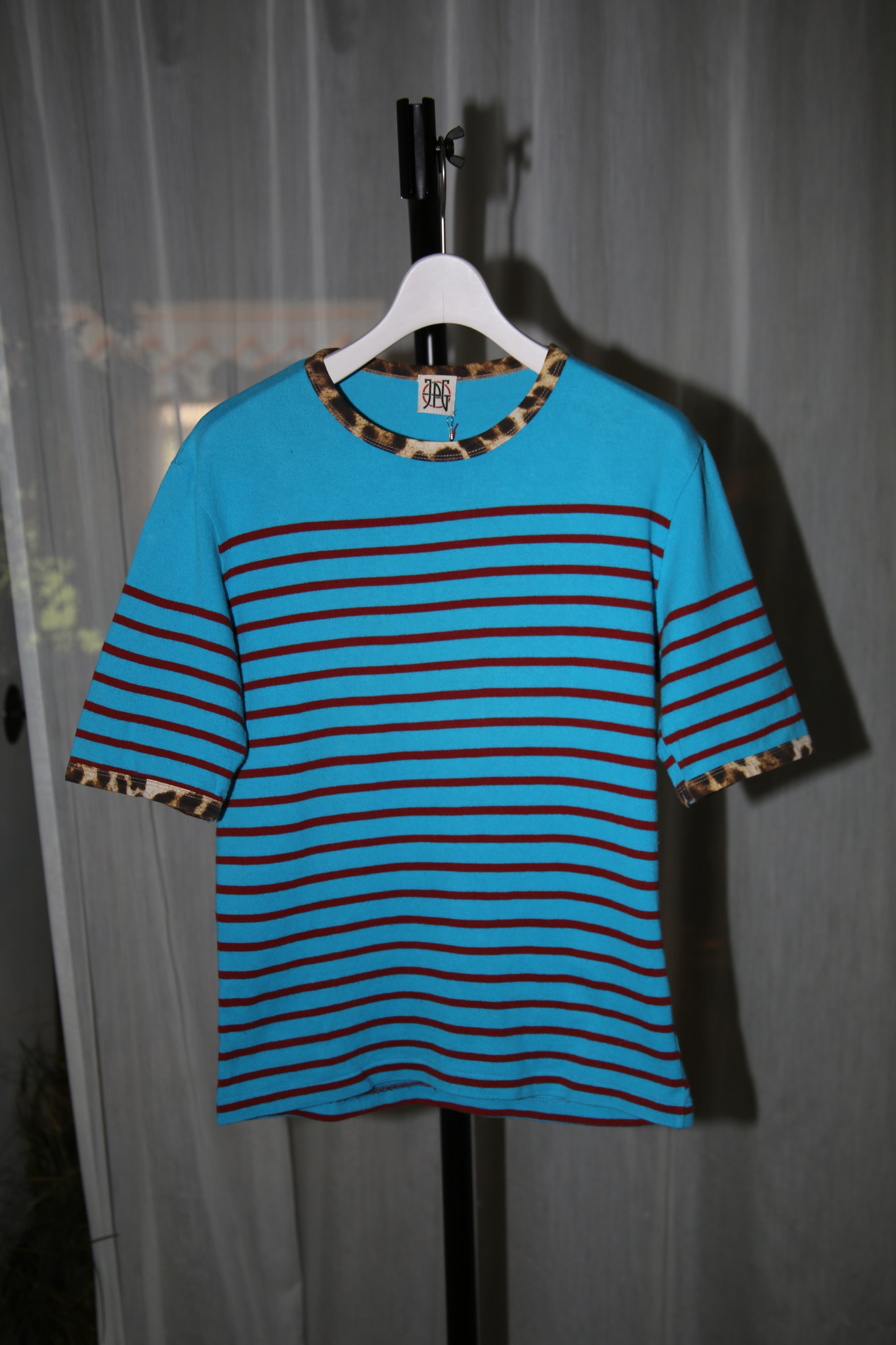 2000 JEAN PAUL GAULTIER / BORDER T-SHIRT WITH LEOPARD TRIM