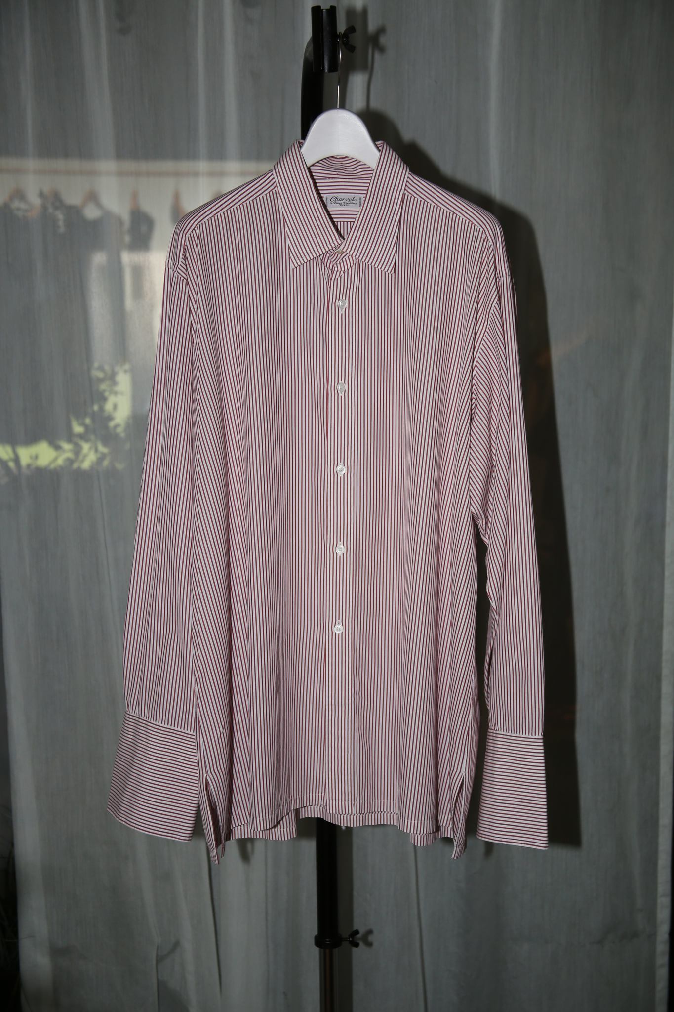 1990 CHARVET / OVER SIZED COTTON DRESS SHIRT WITH RED STRIPE