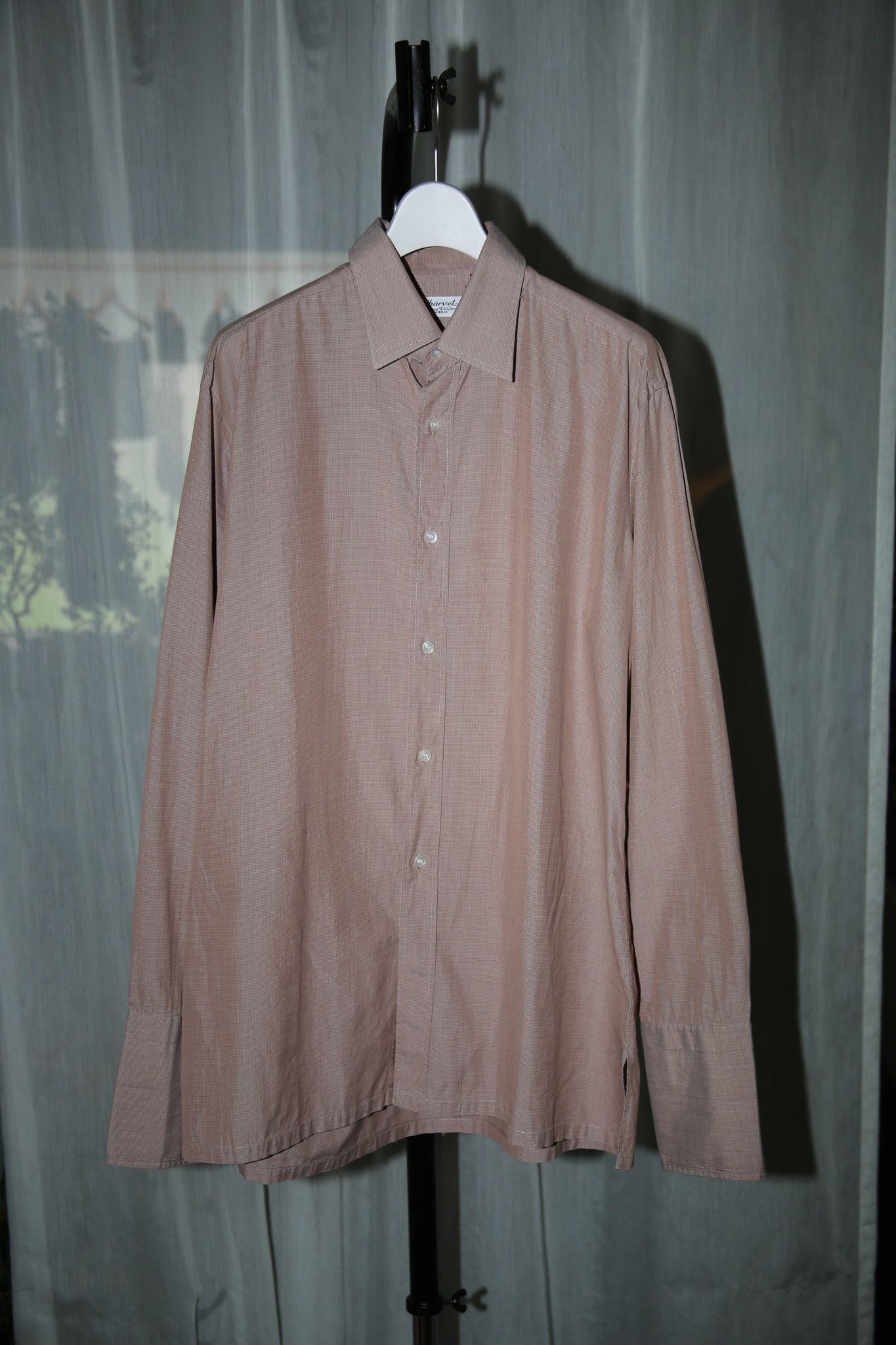 1990 CHARVET / COTTON DRESS SHIRT IN BROWN