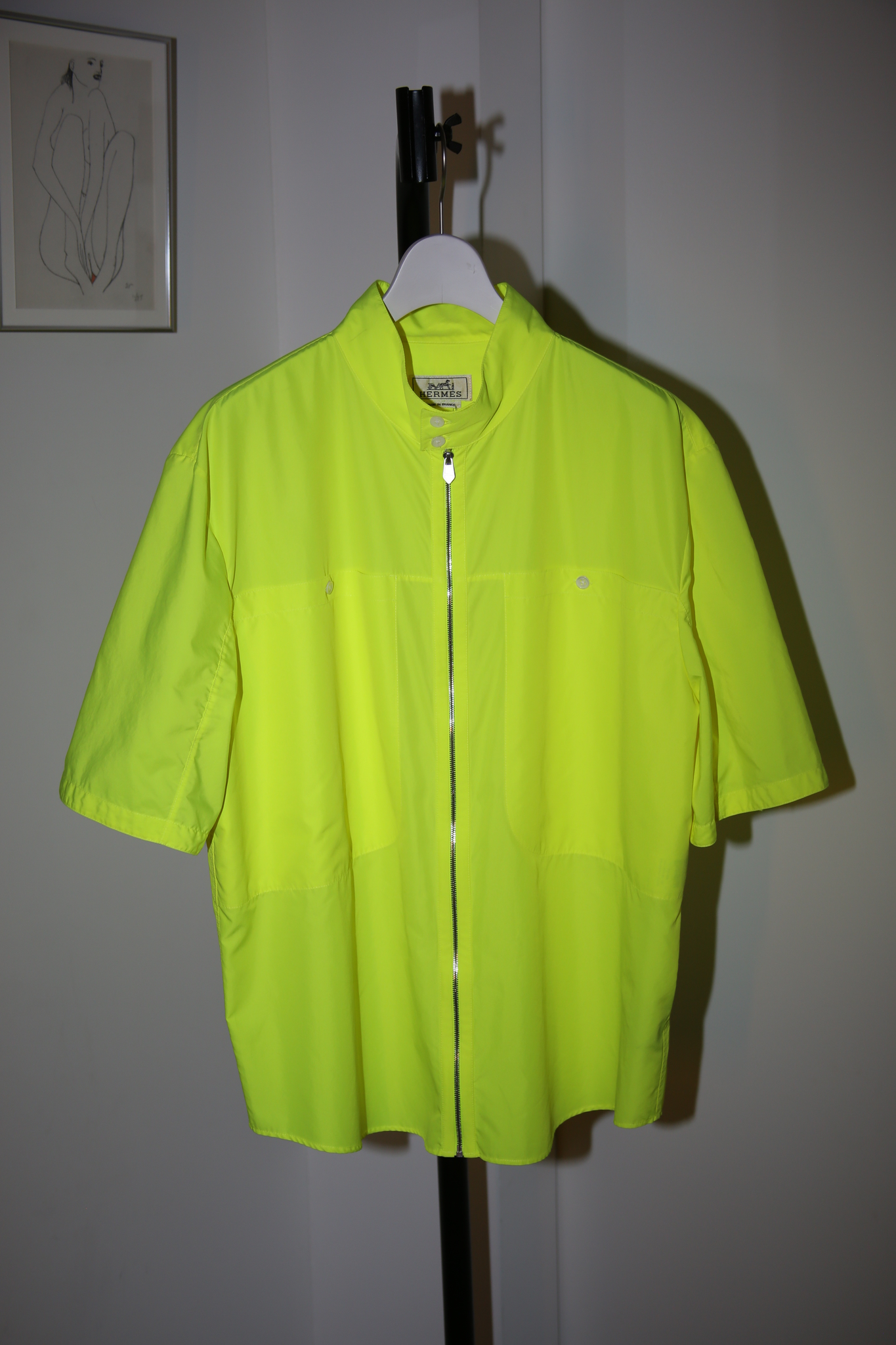 2020 HERMES / SHORT SLEEVE POLYESTER SHIRT IN NEON YELLOW