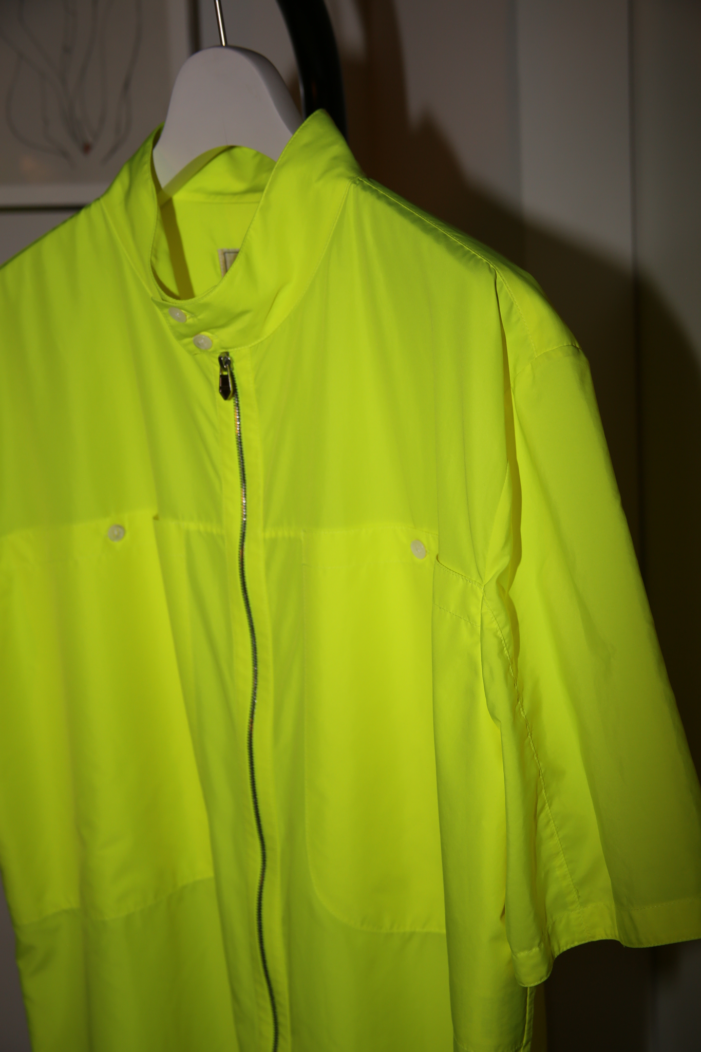2020 HERMES / SHORT SLEEVE POLYESTER SHIRT IN NEON YELLOW