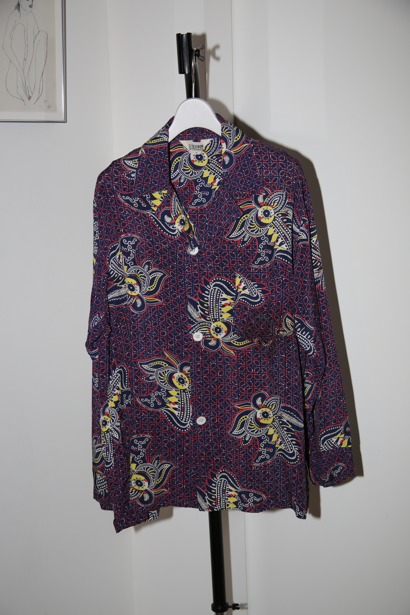 1950 VINTAGE / OPEN COLLAR RAYON PAJAMA SHIRT
