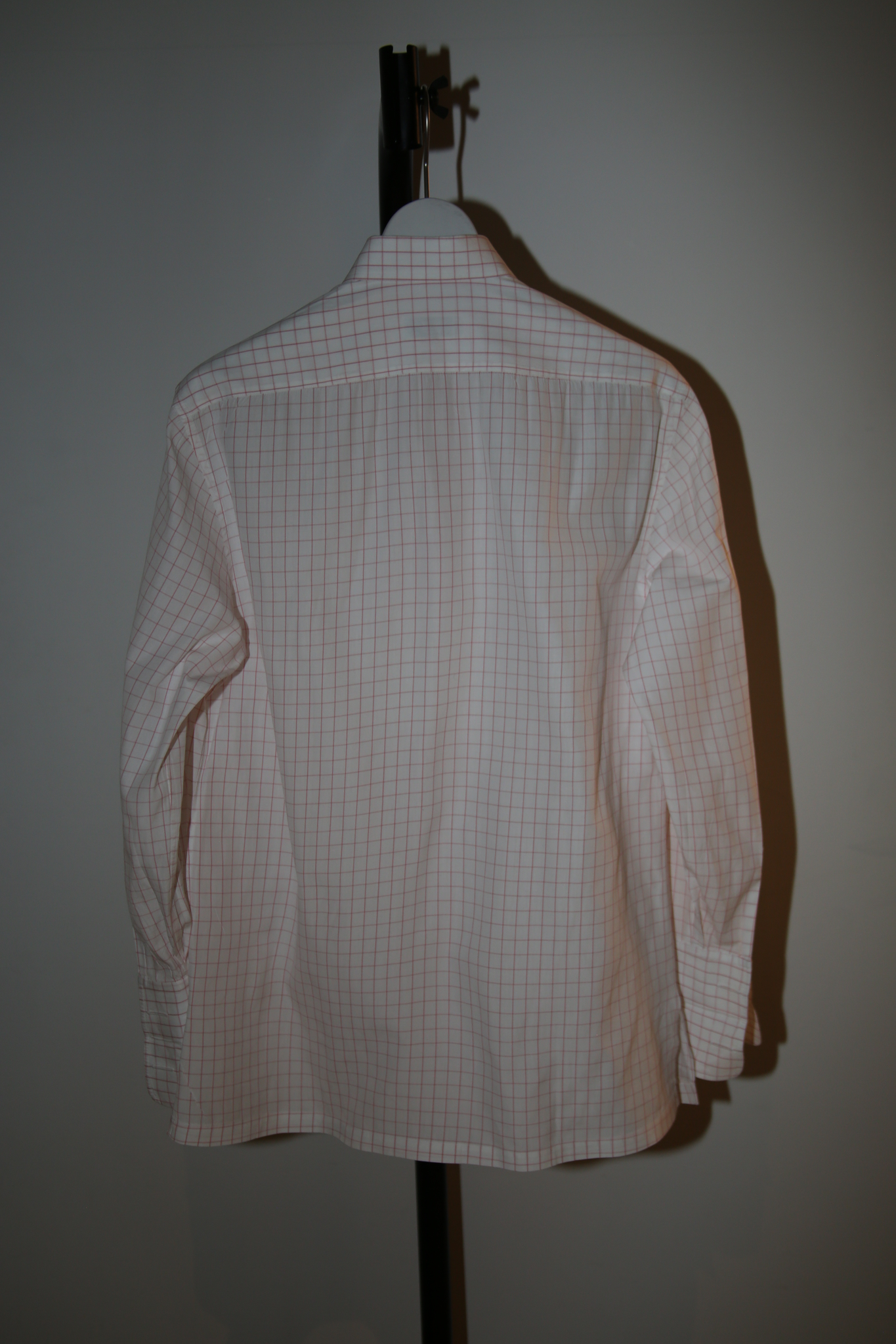 1990 CHARVET / FLY FRONT COTTON ROUND COLLAR DRESS SHIRT WITH GRAPH CHECK