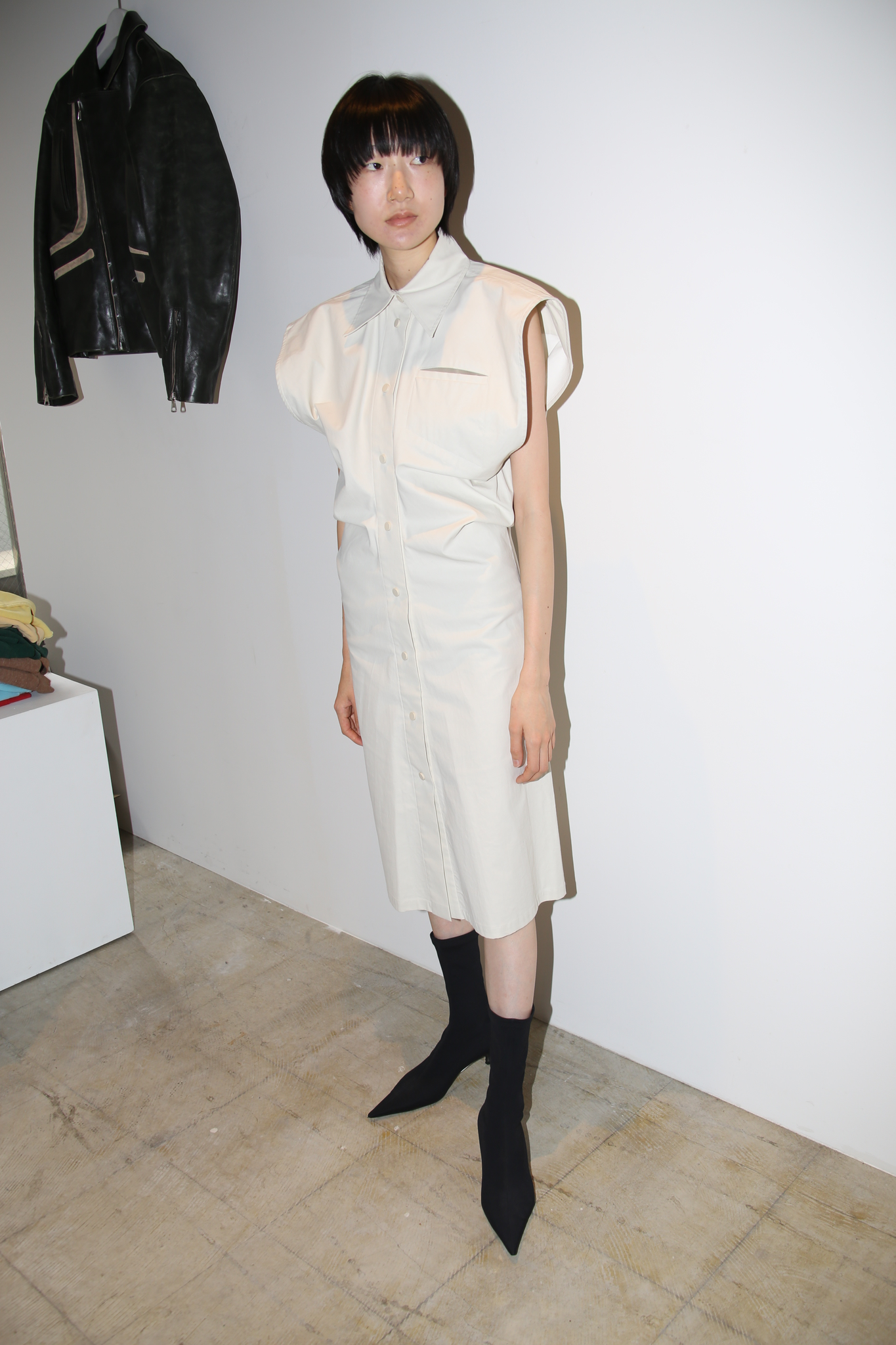 2020 BOTTEGA VENETA / DRAPING COTTON DRESS WITH SLIT POCKET