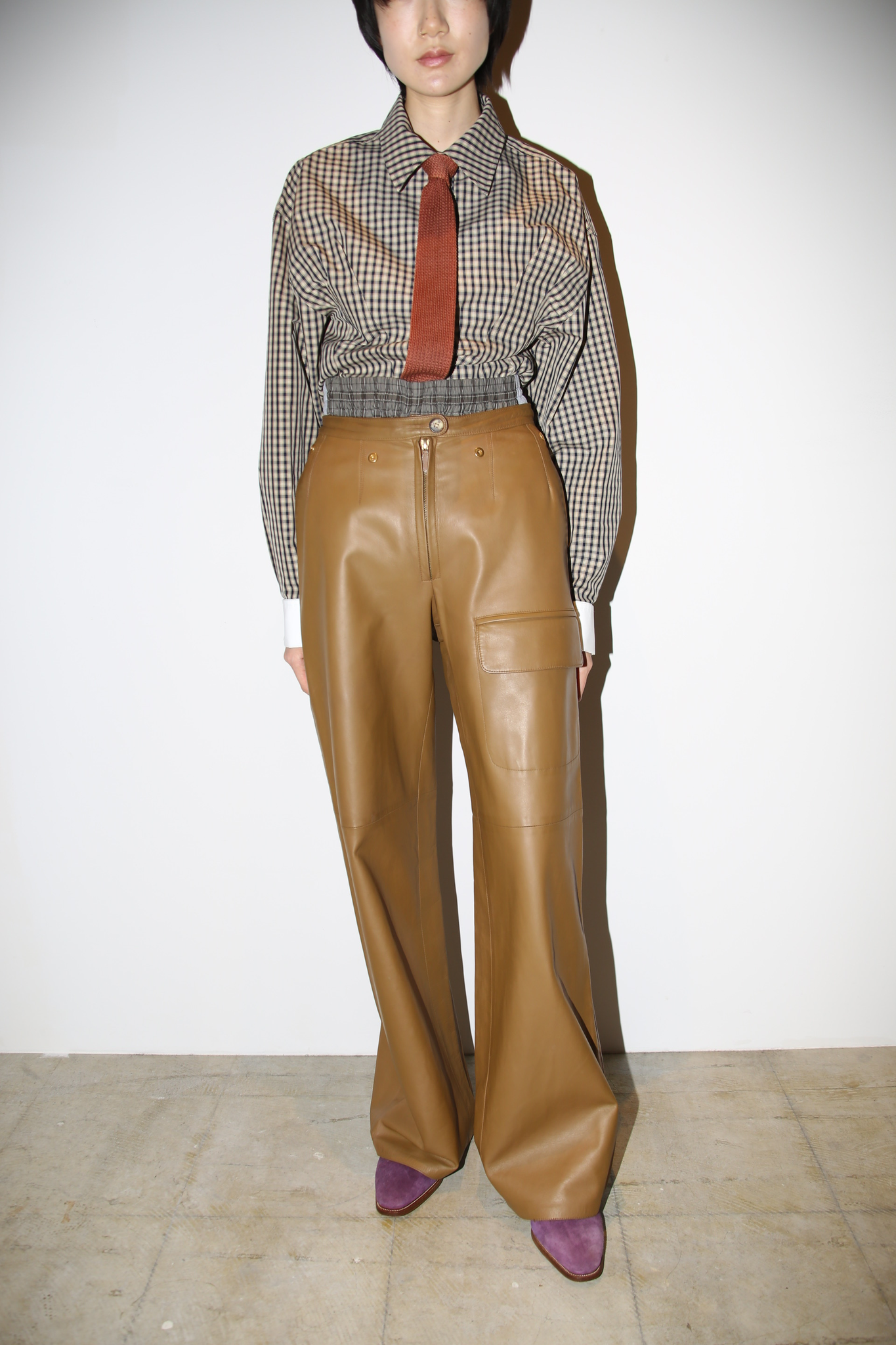 1980 HERMES / LEATHER TAILORED SUITS WITH DETACHABLE POCKET