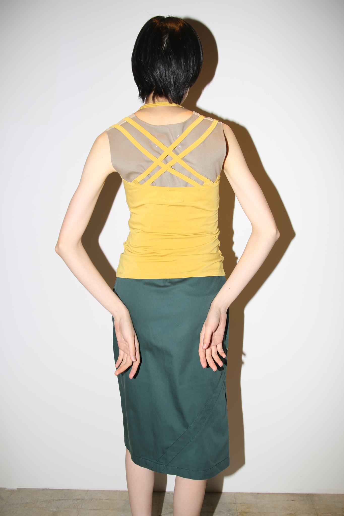 1980 GIANNI VERSACE / COTTON PENCIL SKIRT WITH RIB KNIT FRILL