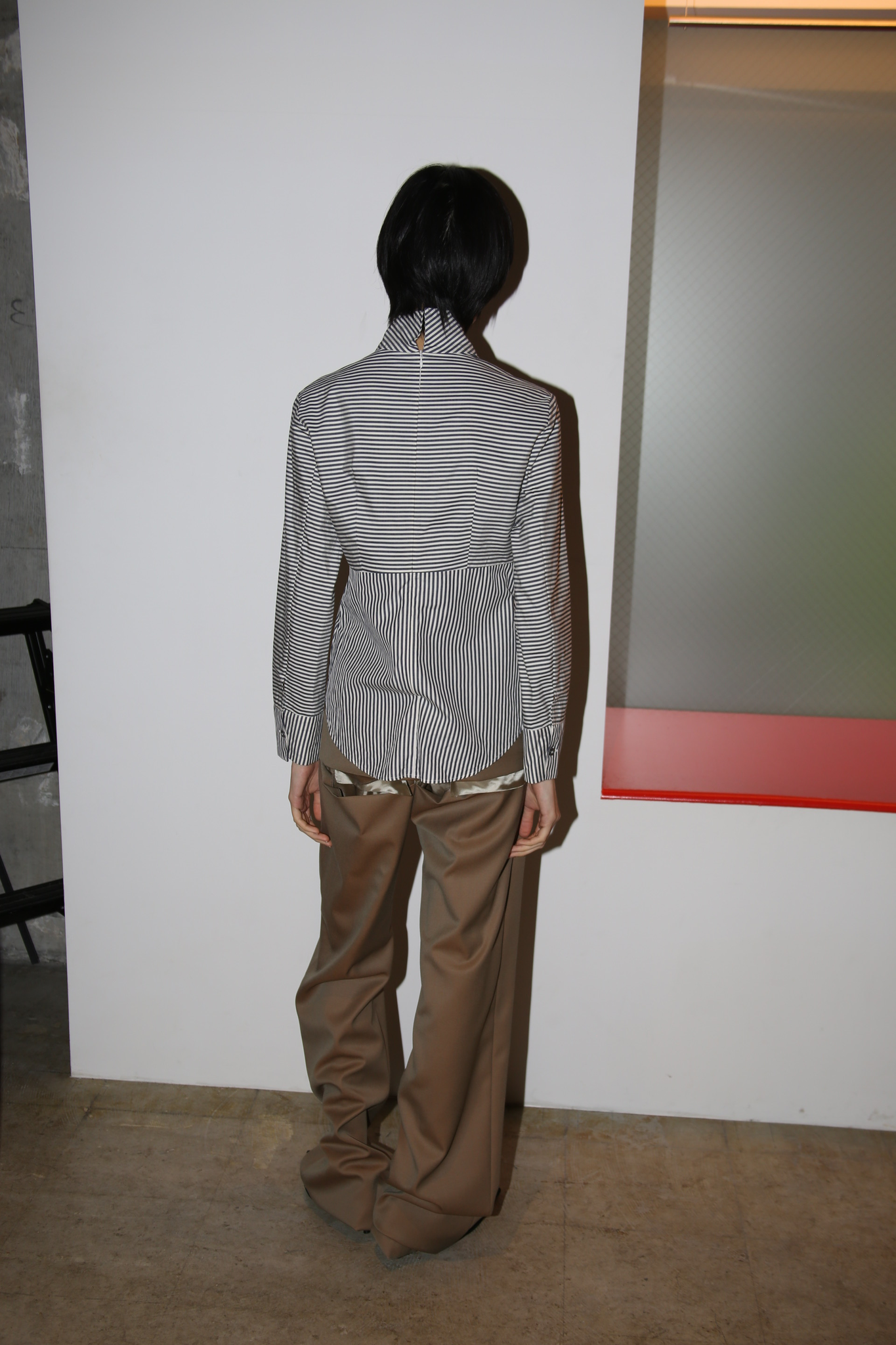 2000 ROMEO GIGLI / PIN STRIPE DRAPING SHIRT BLOUSE