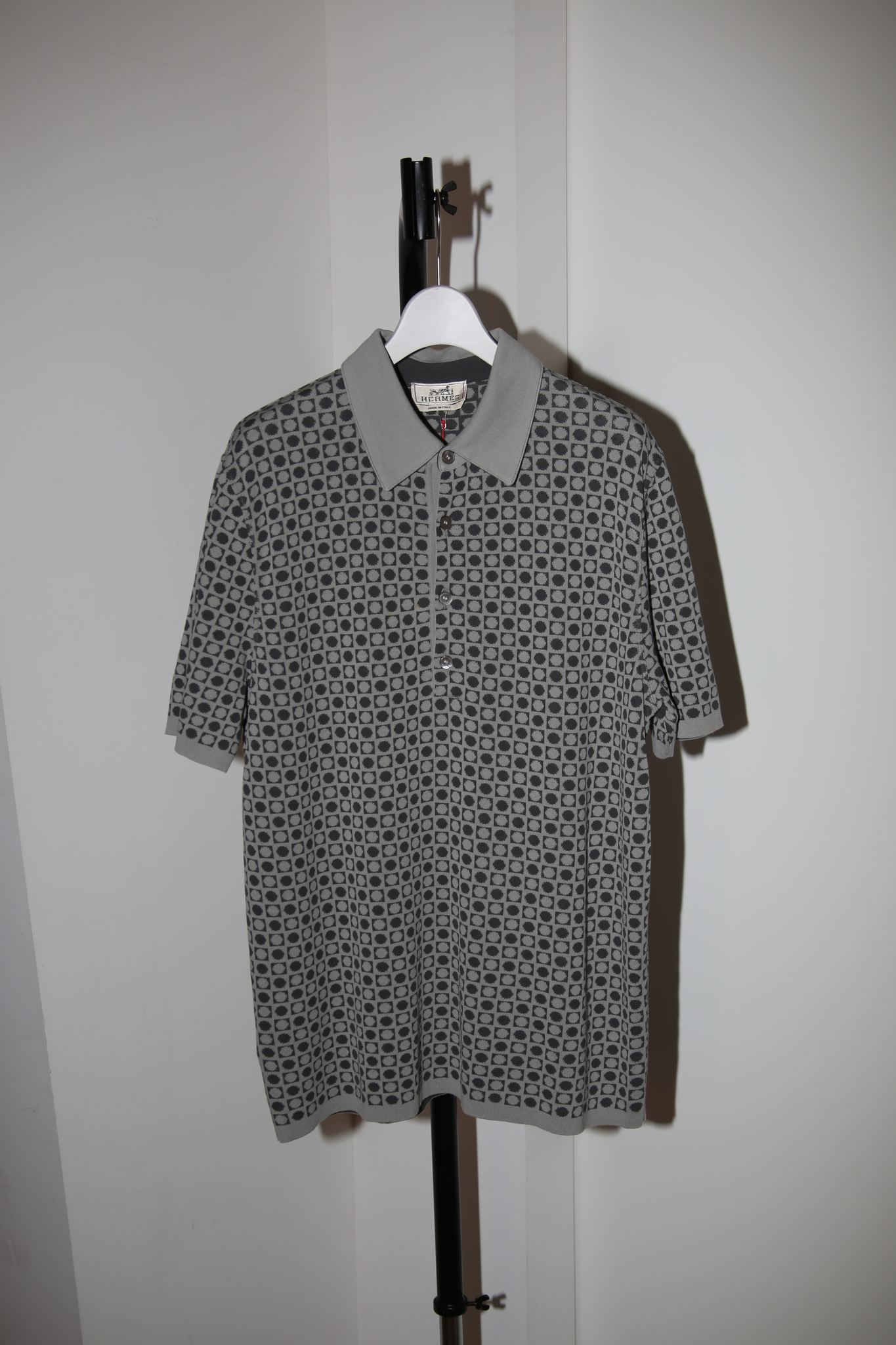 2000 HERMES / JACQUARD KNIT POLO SHIRT IN GREY