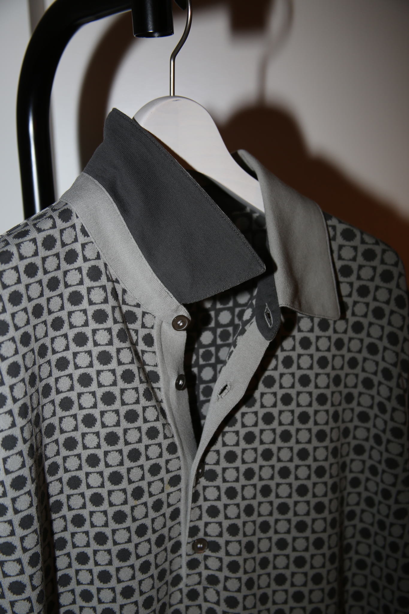 2000 HERMES / JACQUARD KNIT POLO SHIRT IN GREY