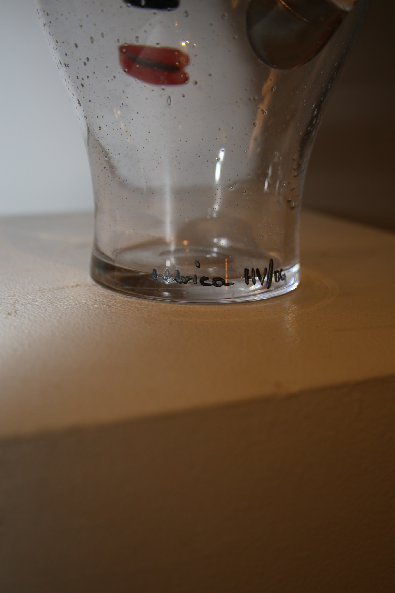 KOSTA BODA / GLASS PITCHER WITH HAND PAINT FACE