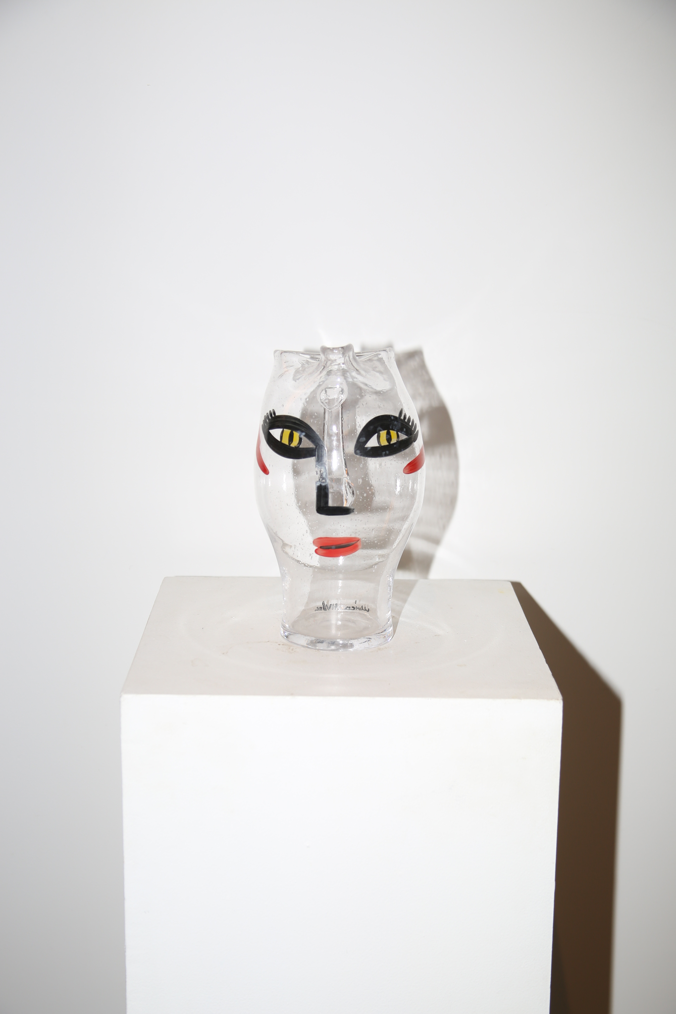 KOSTA BODA / GLASS PITCHER WITH HAND PAINT FACE