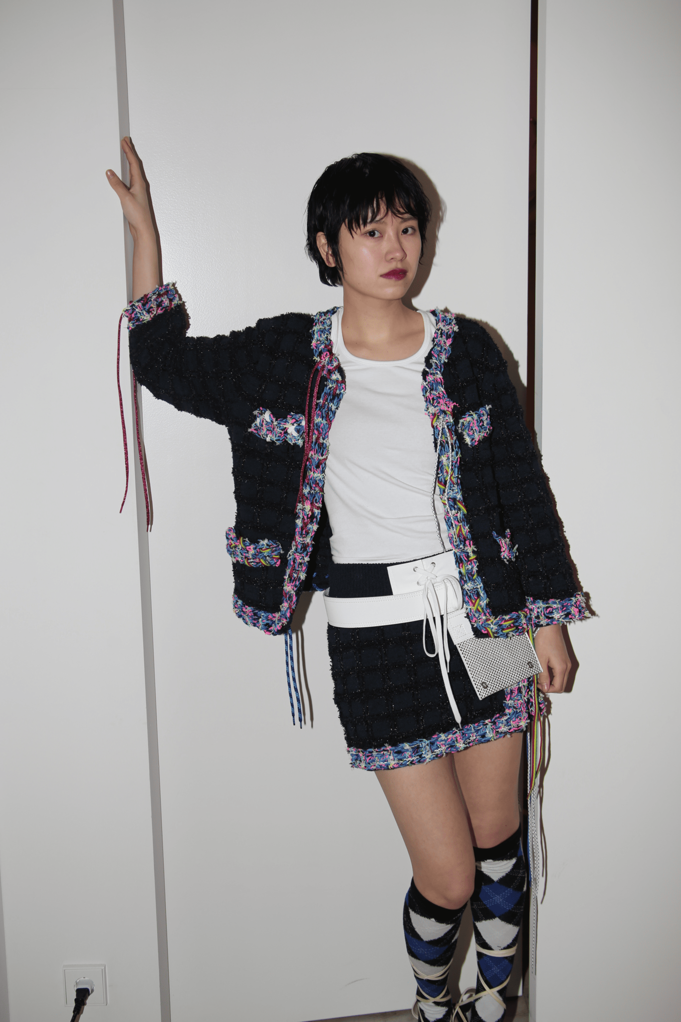 JULIE KEGELS / KNITTED TWEED JACKET IN NAVY