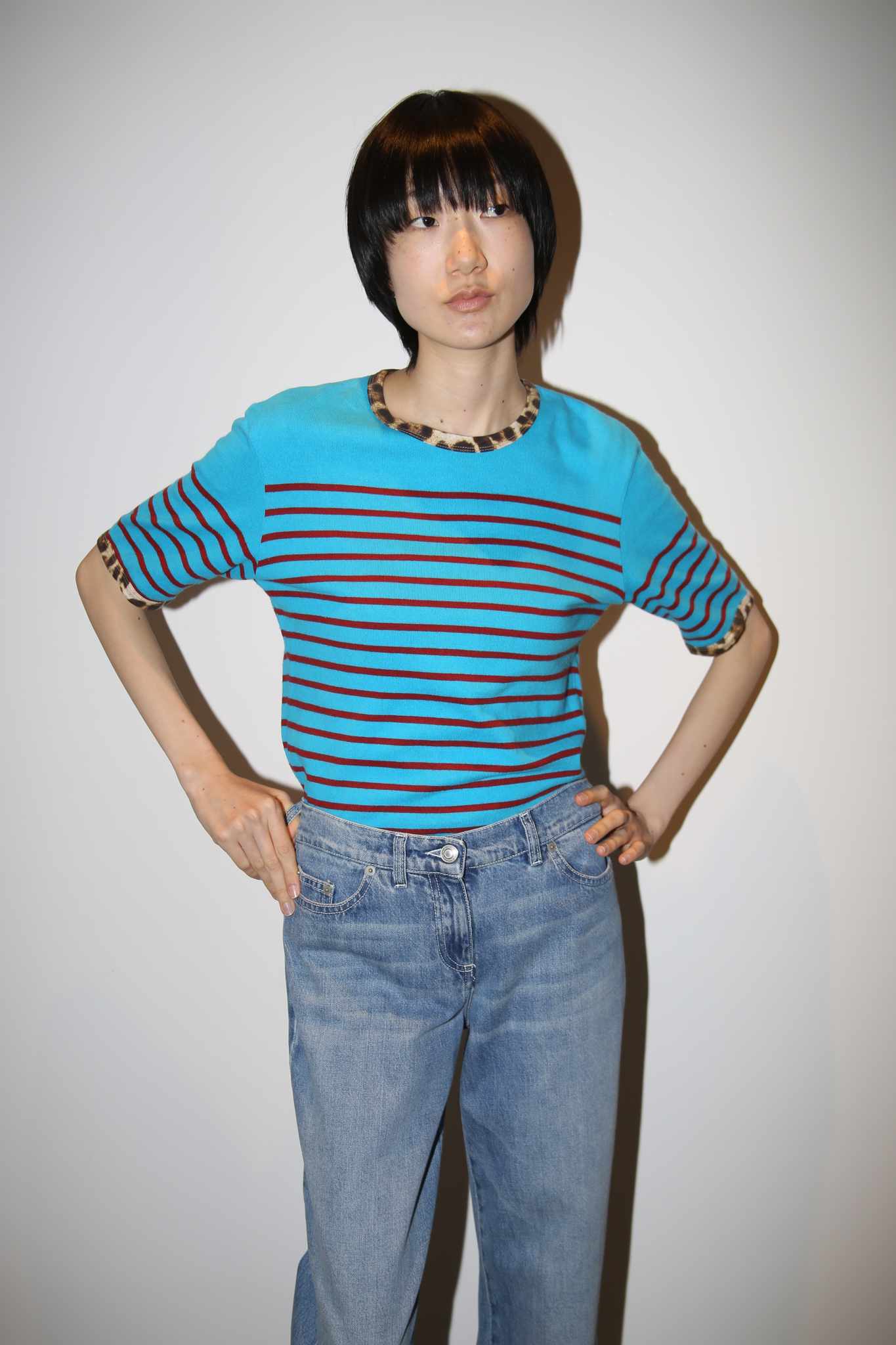 2000 JEAN PAUL GAULTIER / BORDER T-SHIRT WITH LEOPARD TRIM