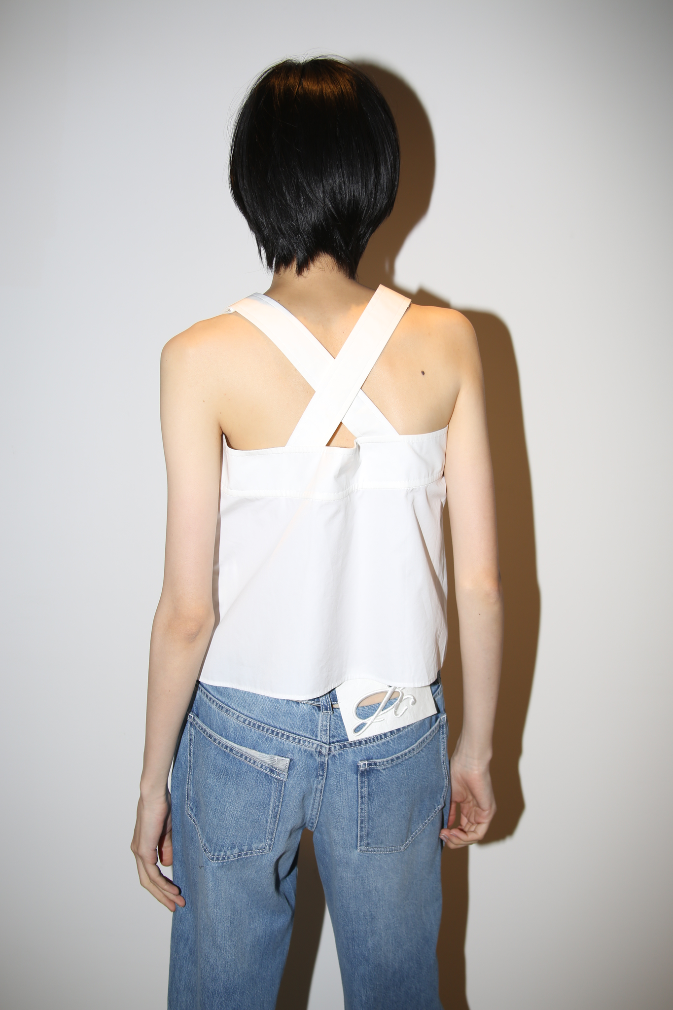 2004-2011 HERMES / SHIRT FABRIC CAMISOLE WITH CROSS STRAP