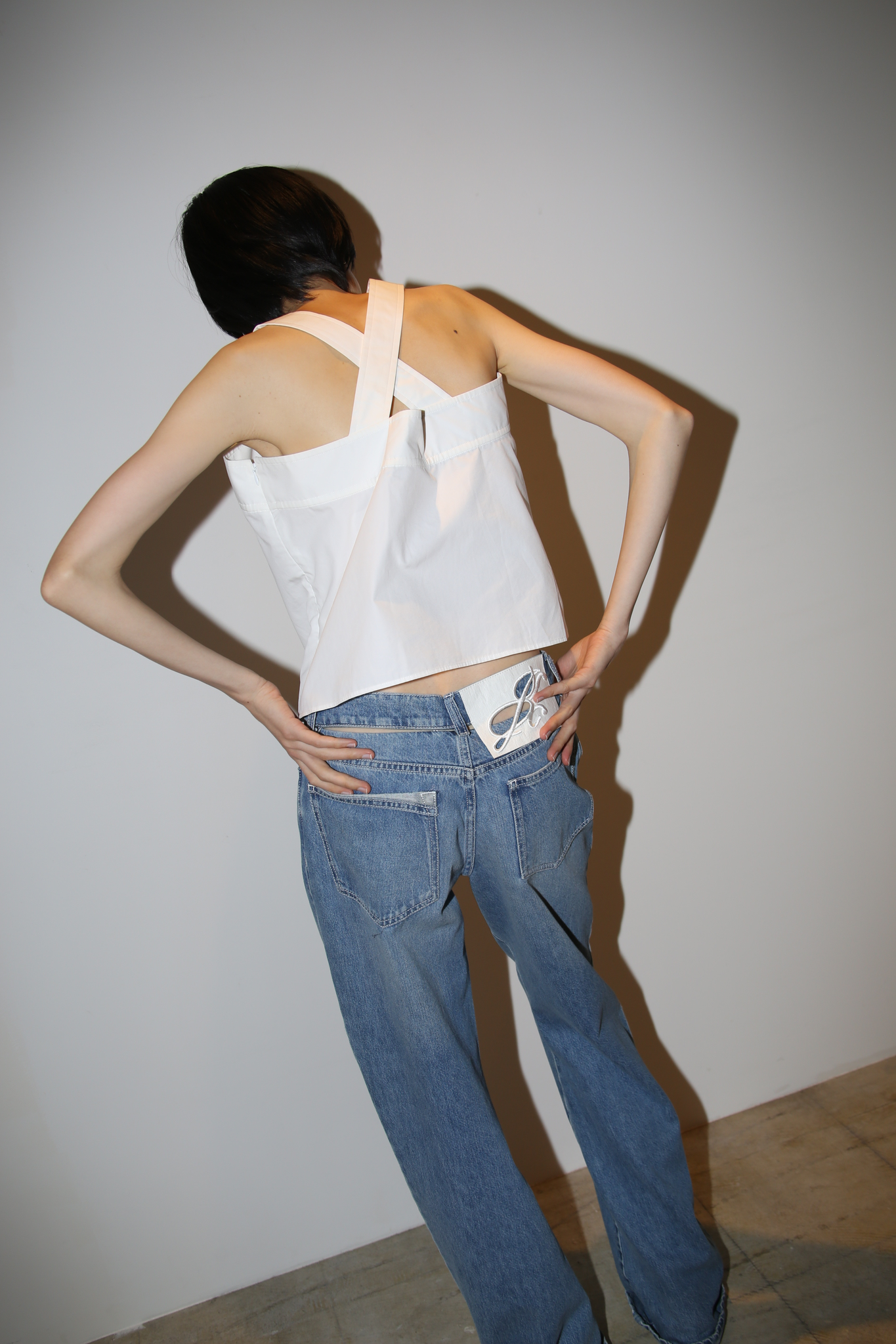 2004-2011 HERMES / SHIRT FABRIC CAMISOLE WITH CROSS STRAP
