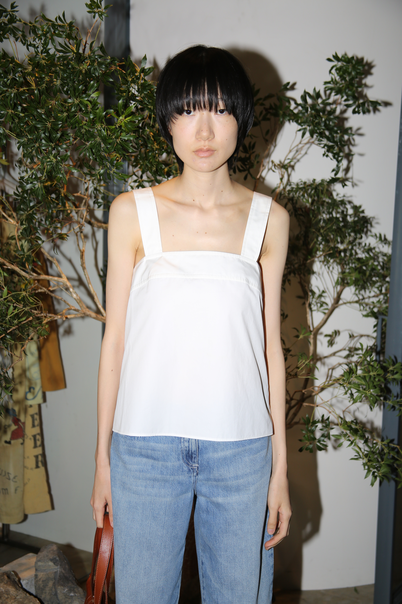 2004-2011 HERMES / SHIRT FABRIC CAMISOLE WITH CROSS STRAP