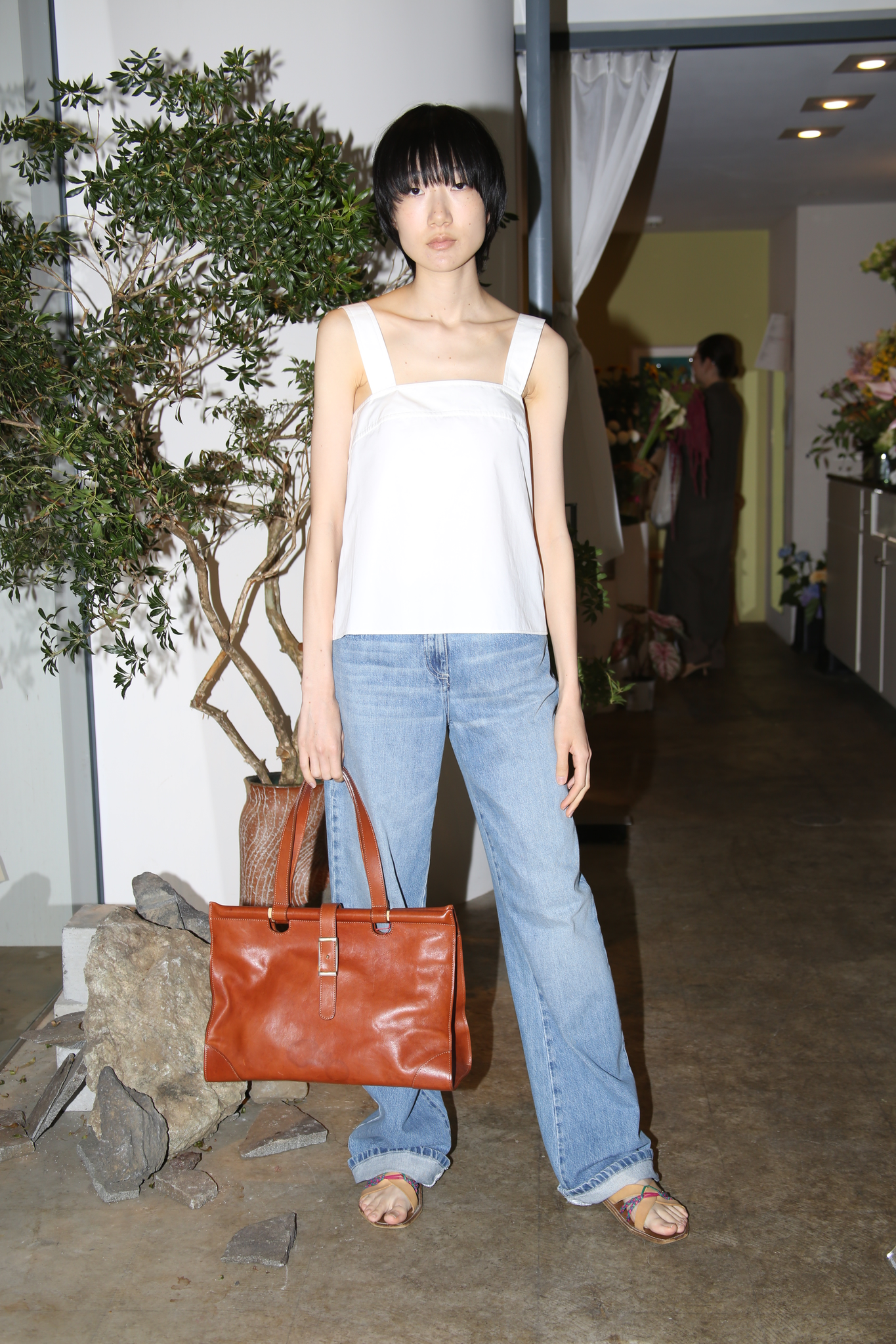 2004-2011 HERMES / SHIRT FABRIC CAMISOLE WITH CROSS STRAP