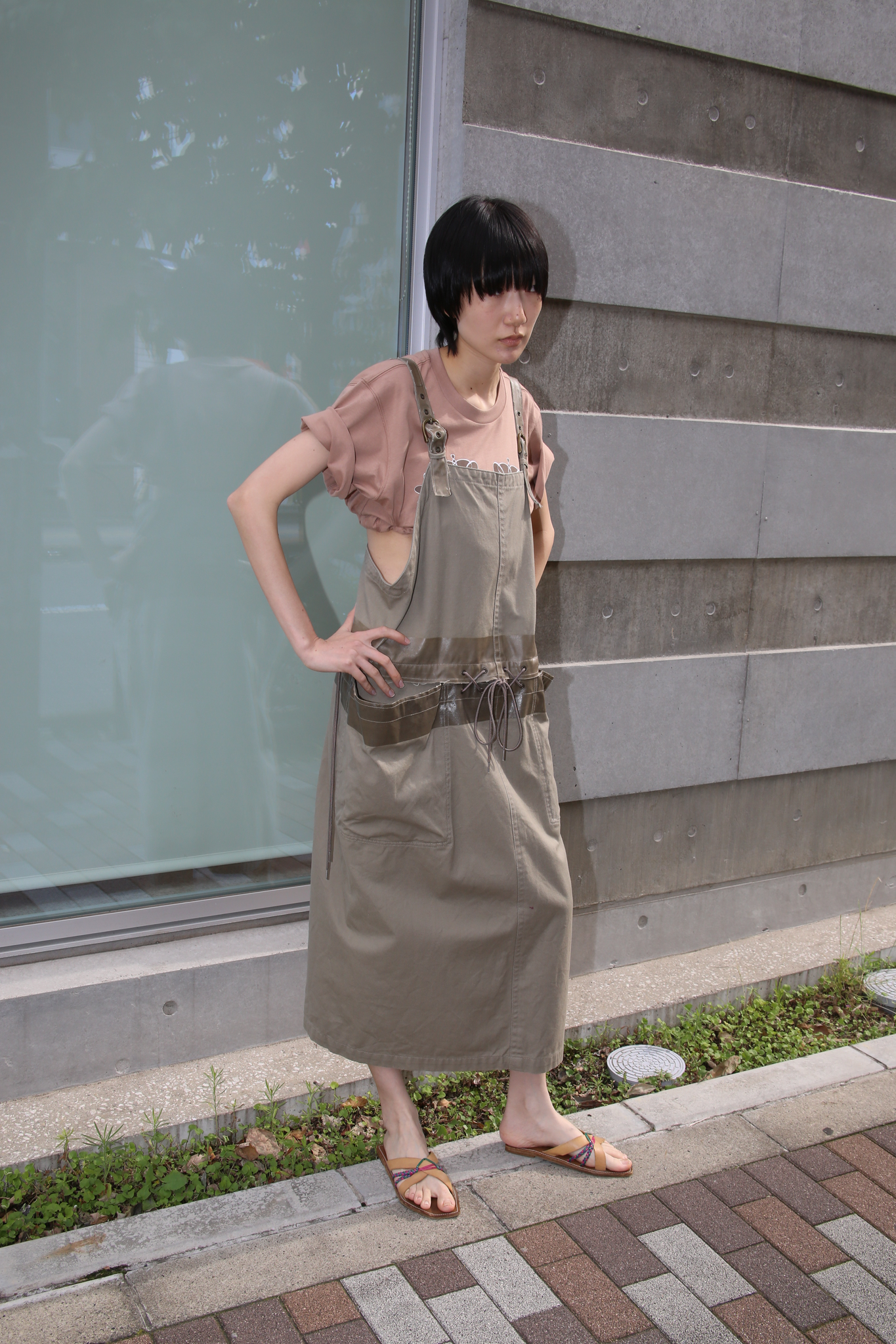 1980 ISSEY SPORT<ISSEI MIYAKE> /  COTTON CANVAS WORK DRESS WITH LACE UP