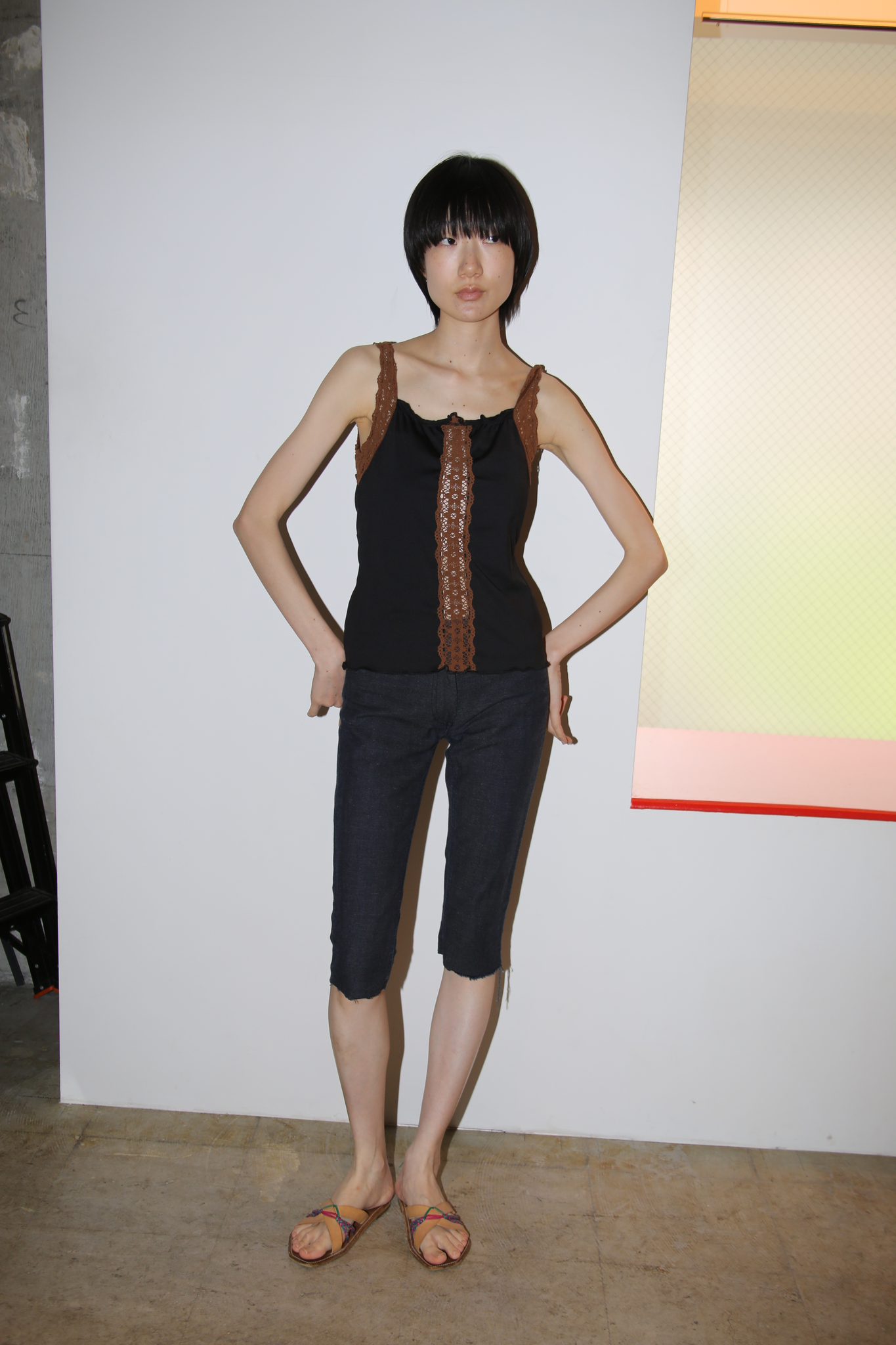 2000JEAN PAUL GAULTIER / JERSEY CAMISOLE WITH CROCHET LACE