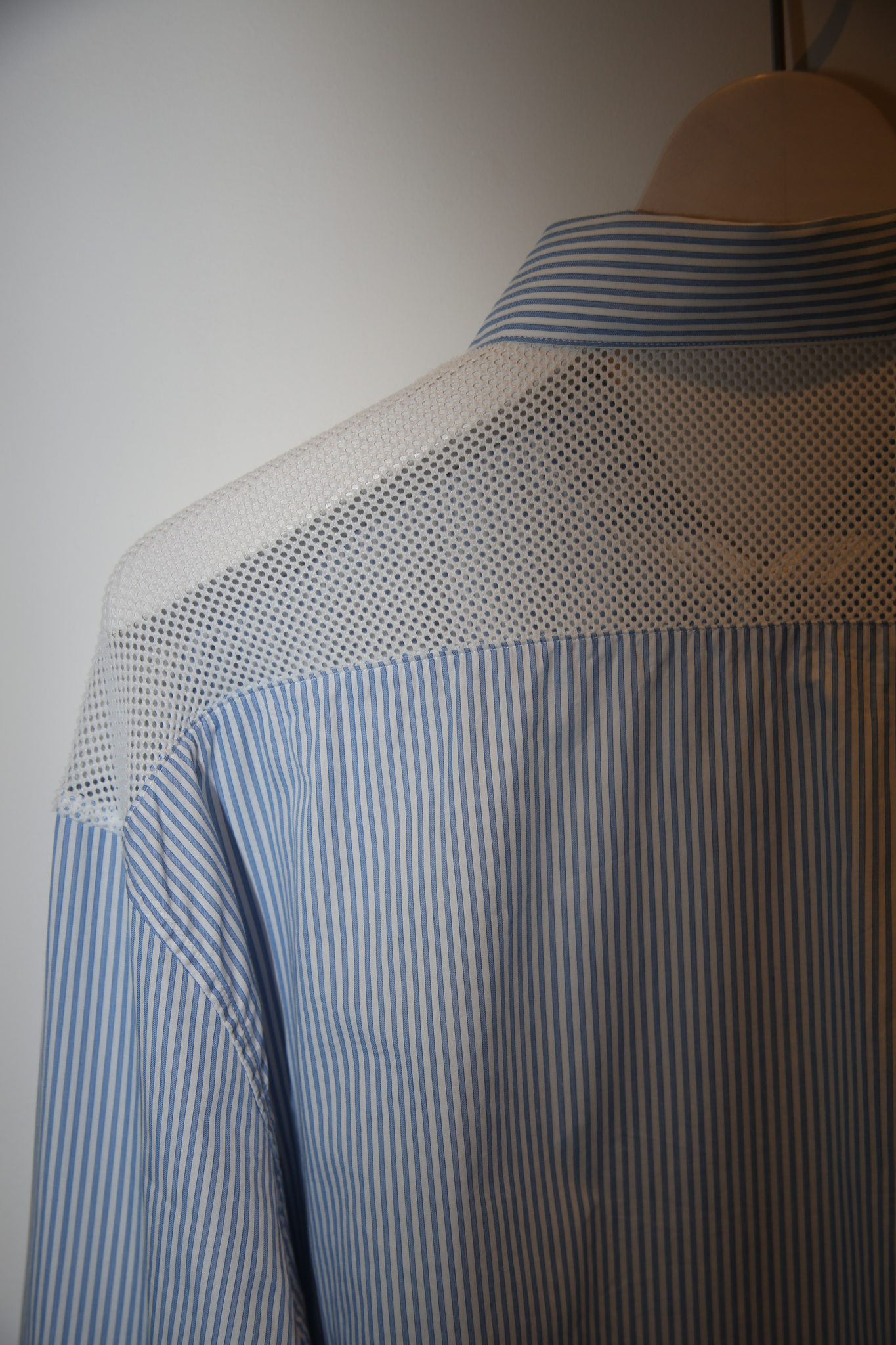2000 HERMES / STRIPE COTTON SHIRT SWITCHING MESH