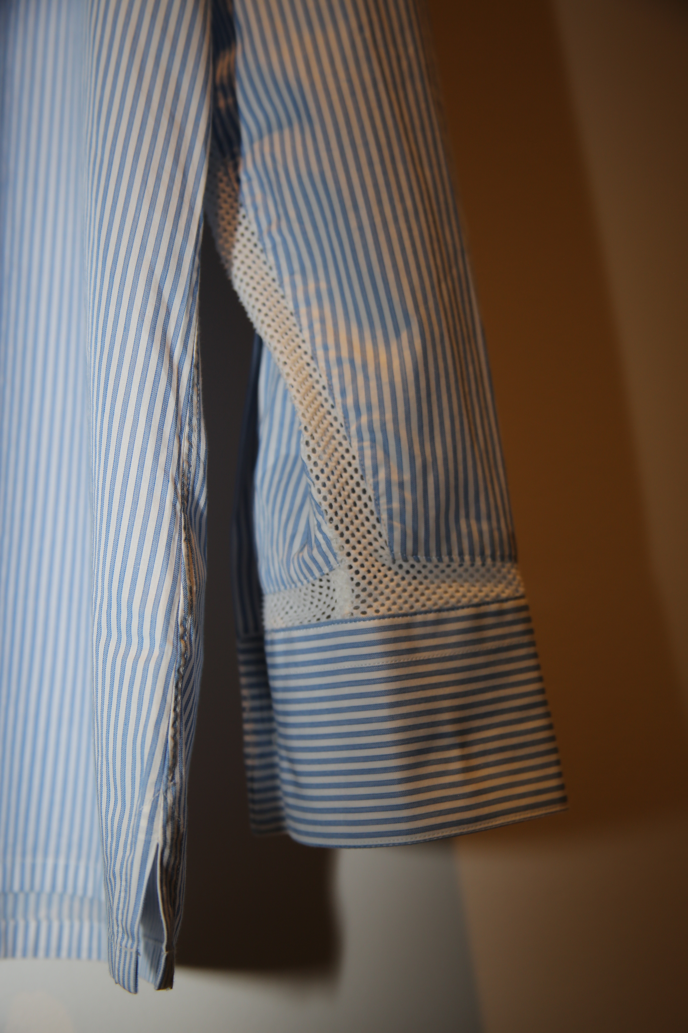 2000 HERMES / STRIPE COTTON SHIRT SWITCHING MESH