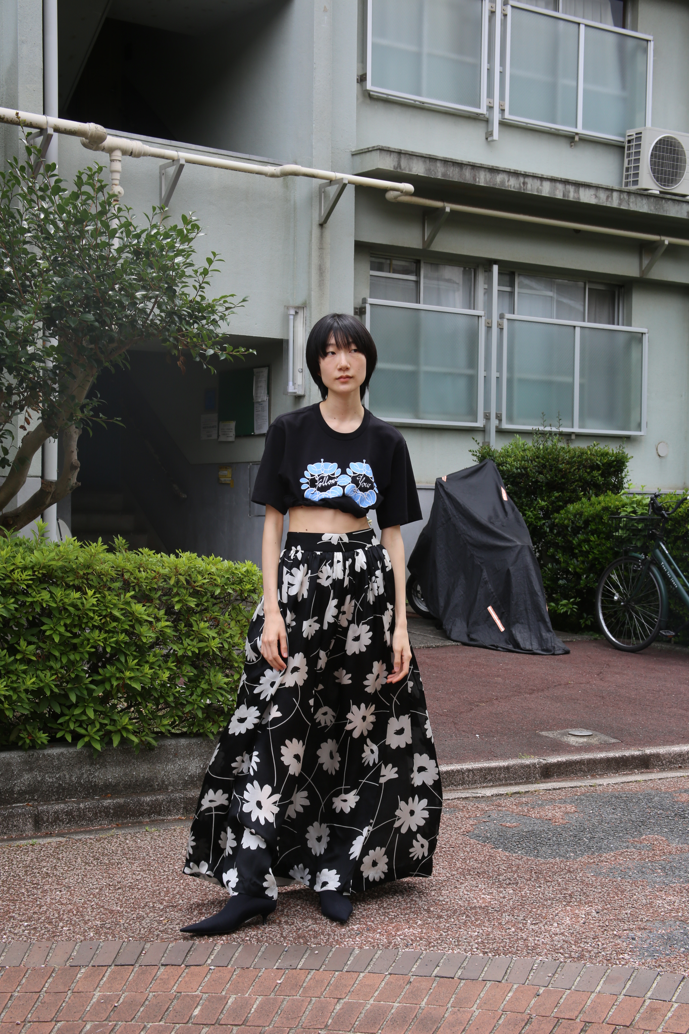 1970 GIVENCHY / FLORAL ORGANDIE MAXI SKIRT IN SILK
