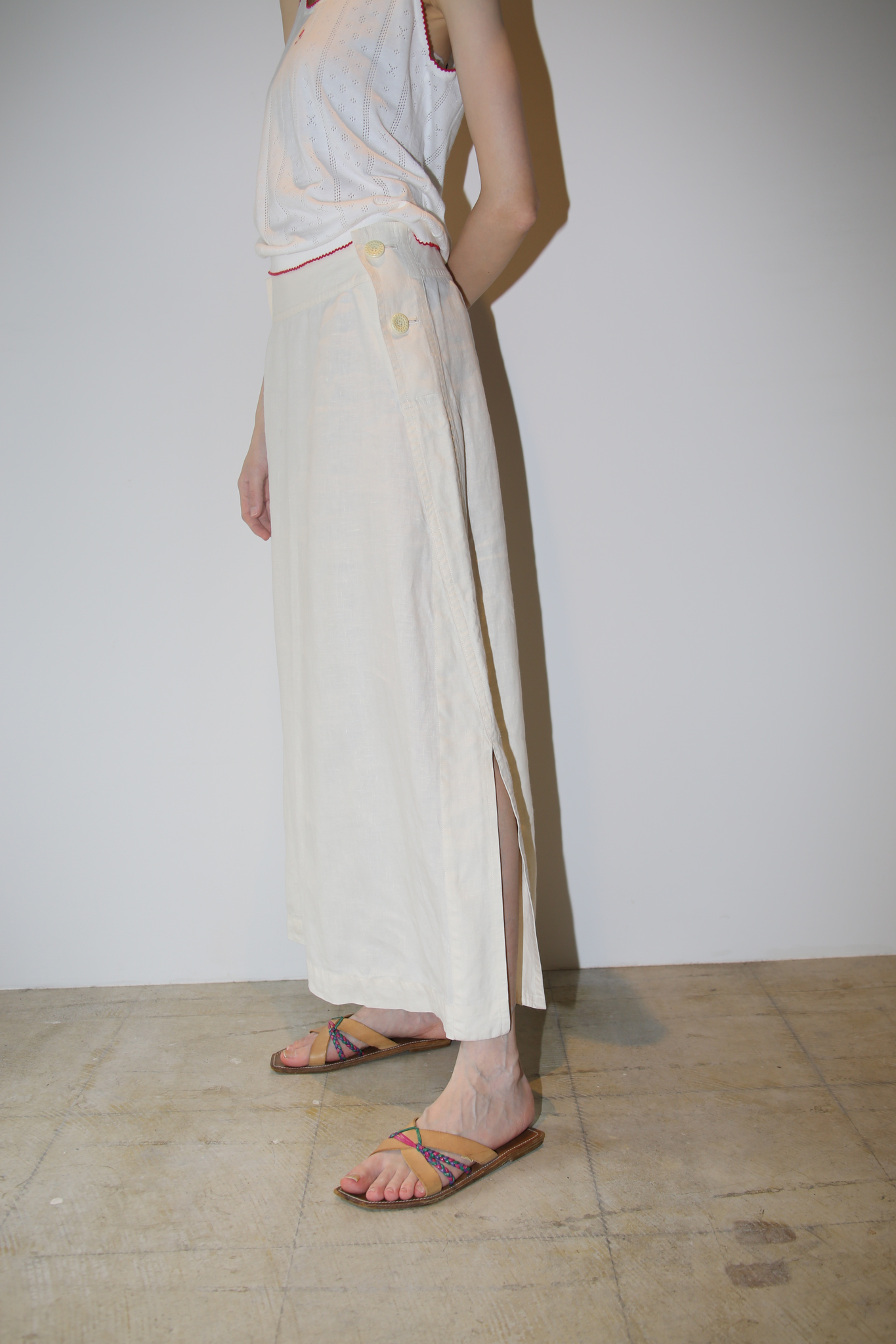 1990 ISSEY MIYAKE / LINEN LONG SKIRT WITH SAILOR BUTTON