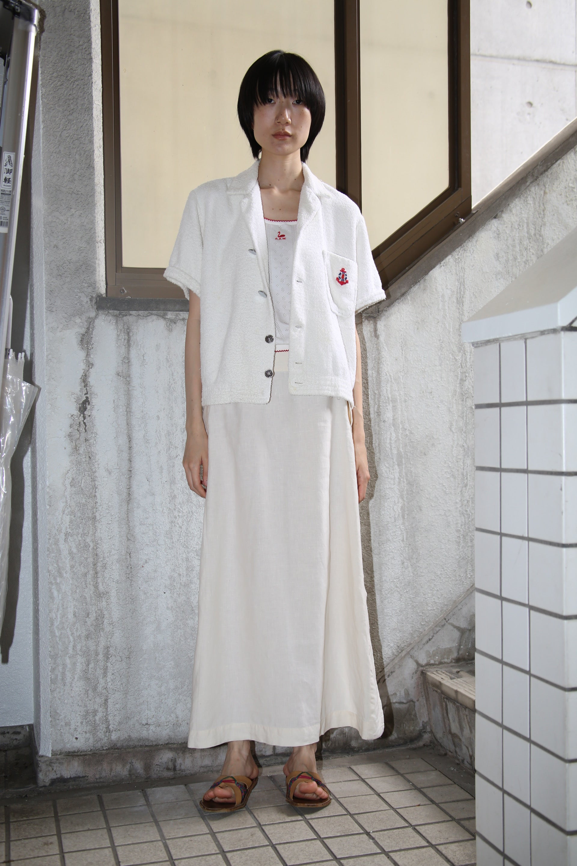 1960 VINTAGE / COTTON PILE  BEACH SHIRT IN WHITE