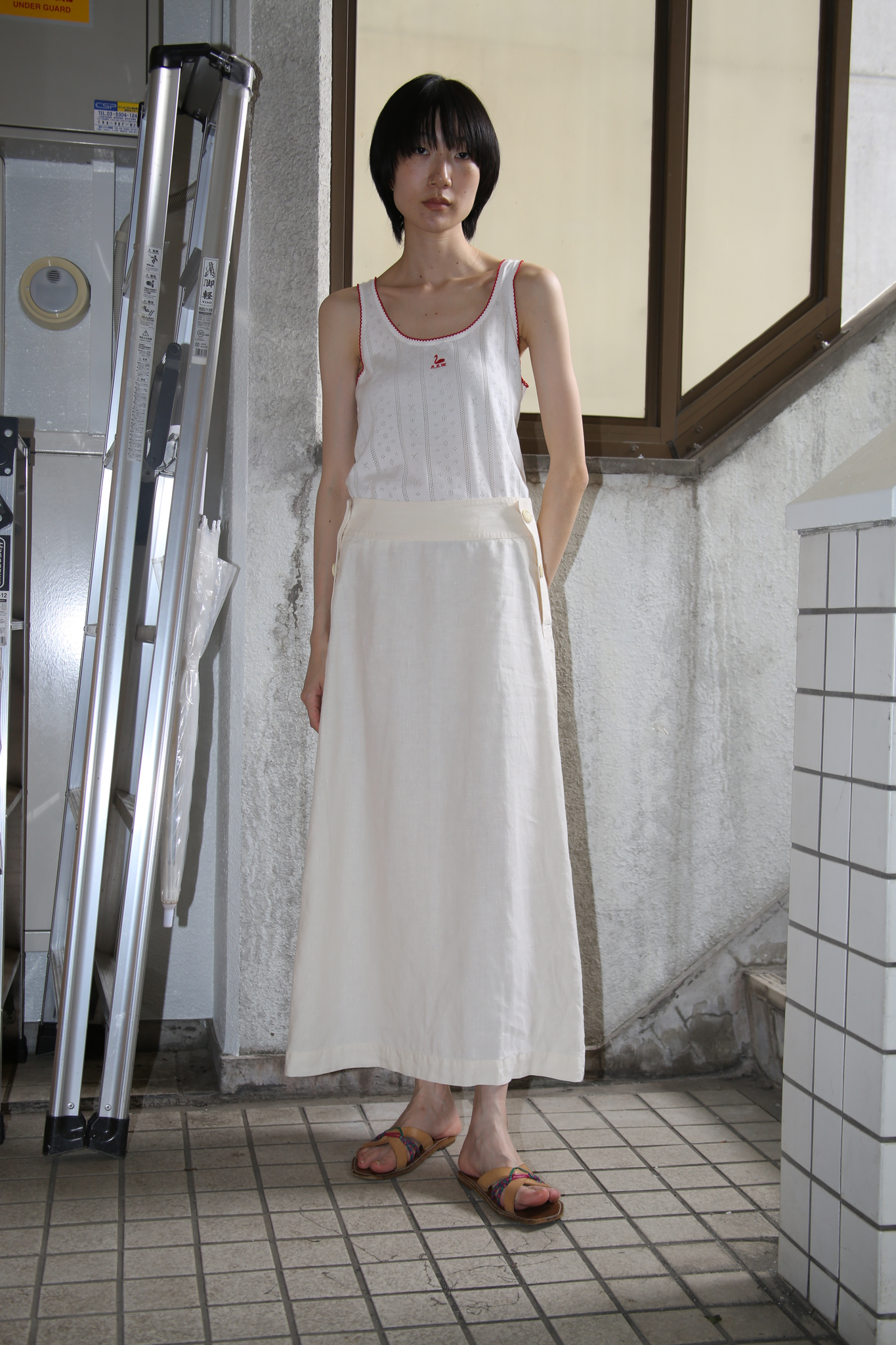 1990 ISSEY MIYAKE / LINEN LONG SKIRT WITH SAILOR BUTTON