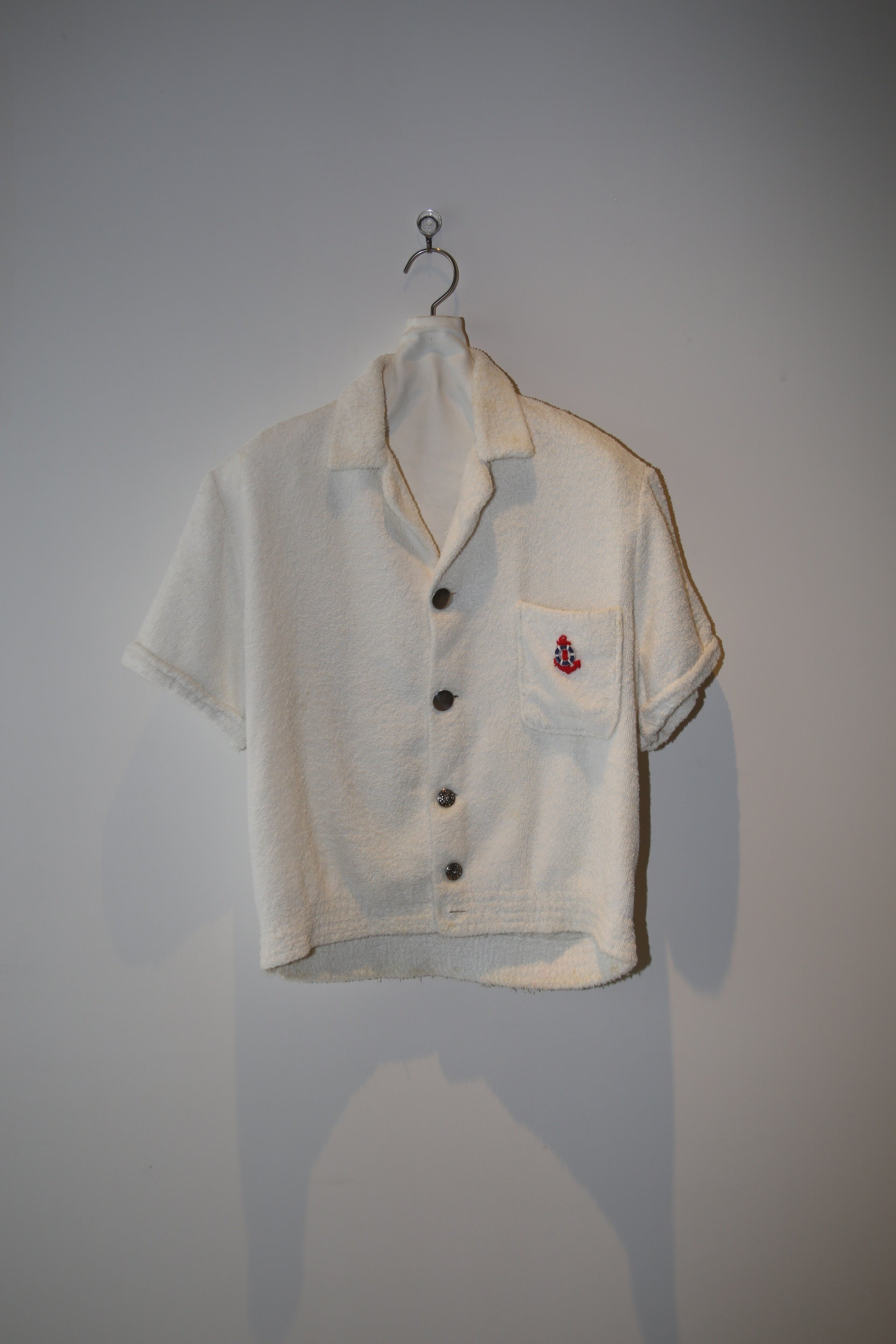 1960 VINTAGE / COTTON PILE  BEACH SHIRT IN WHITE