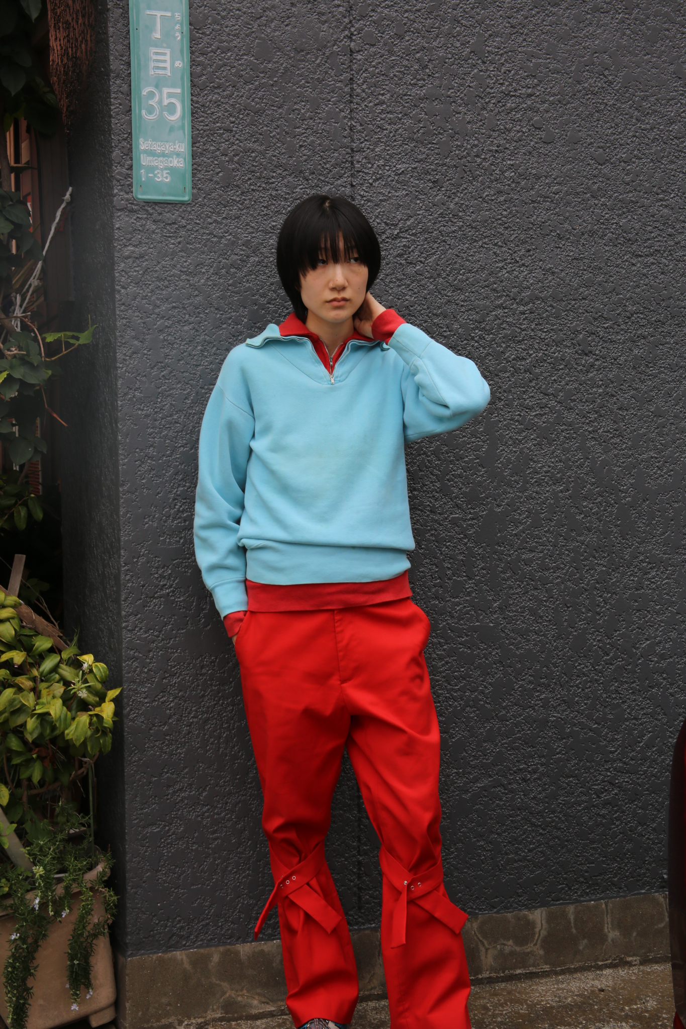 2020 BOTTEGA VENETA / COTTON GABADINE CROSS BELTED TROUSER IN RED