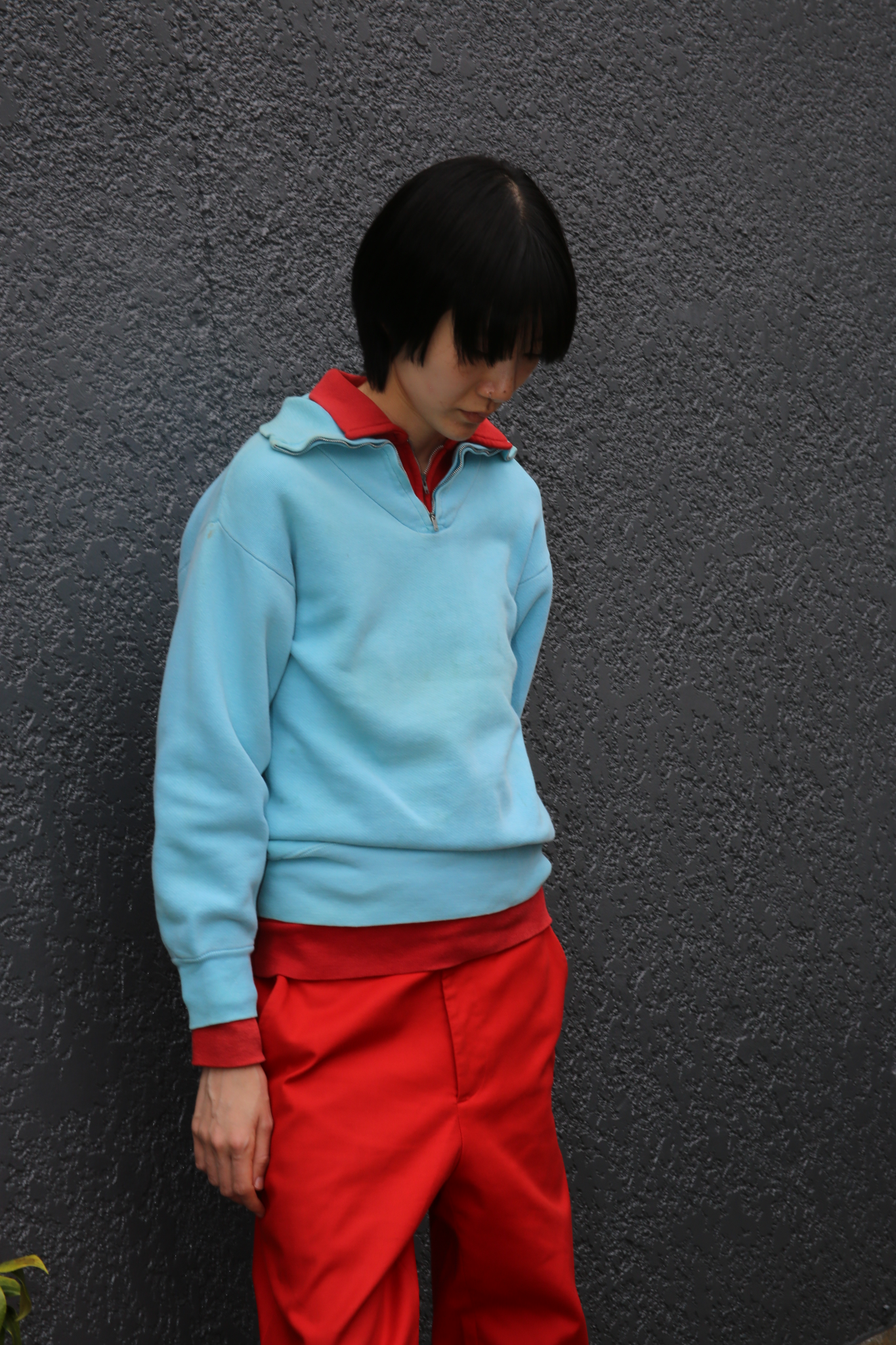 1960 VINTAGE / HIGH NECK SWEAT SHIRT WITH HALF ZIPPER