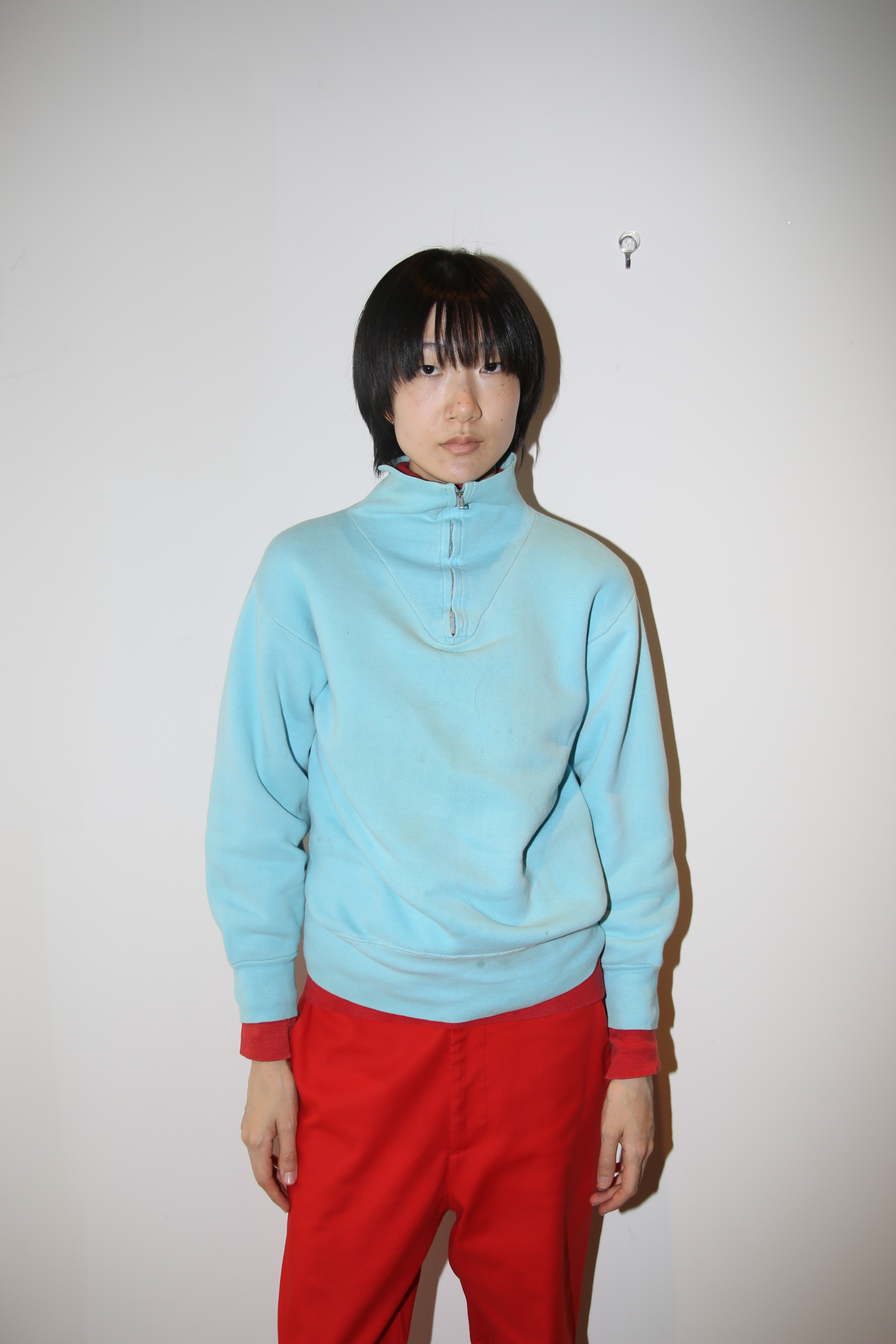 1960 VINTAGE / HIGH NECK SWEAT SHIRT WITH HALF ZIPPER