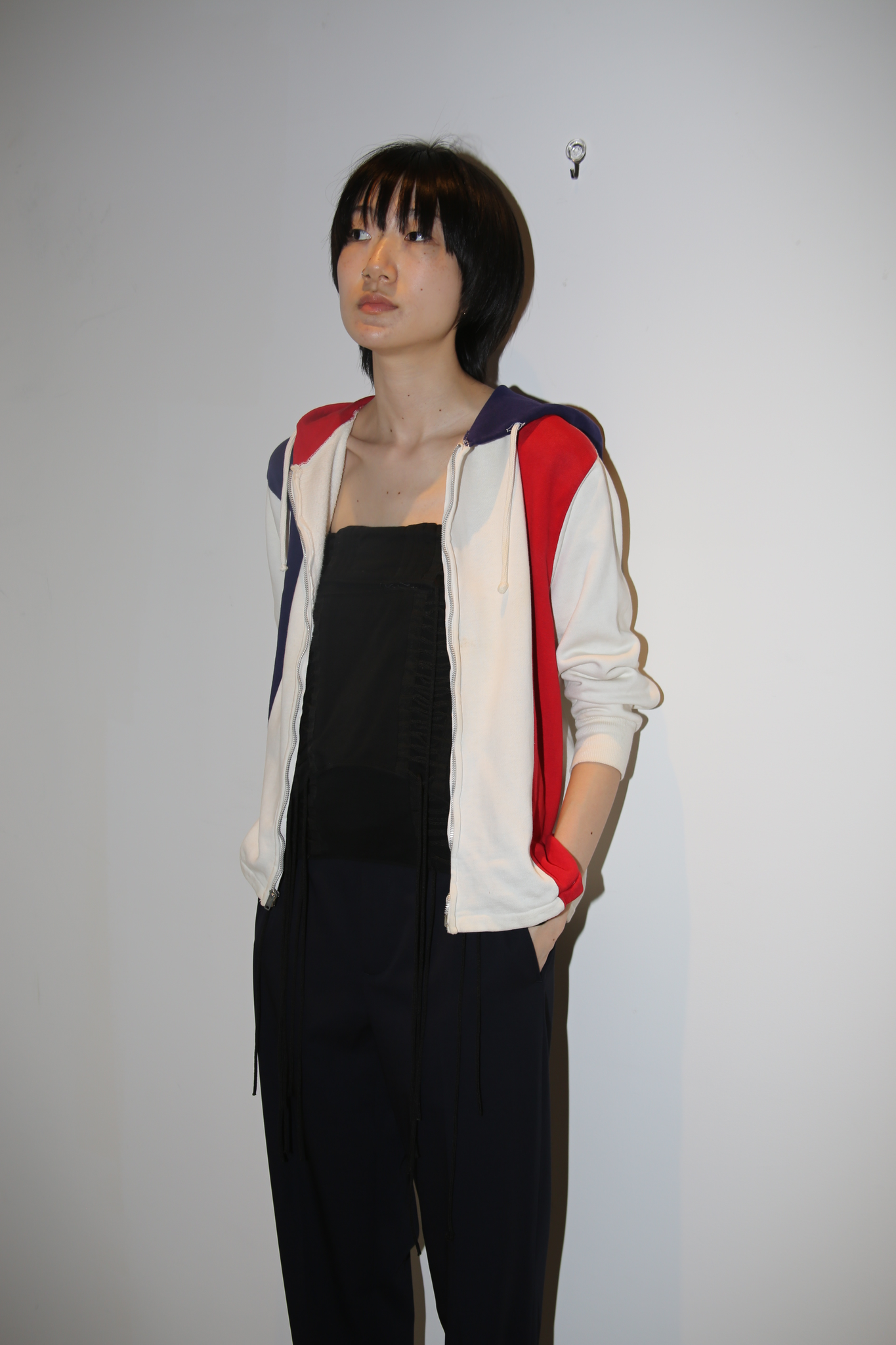 1960 VINTAGE / PATCH WORK TRICO STRIPE SWEAT HOODIE WITH ZIPPER
