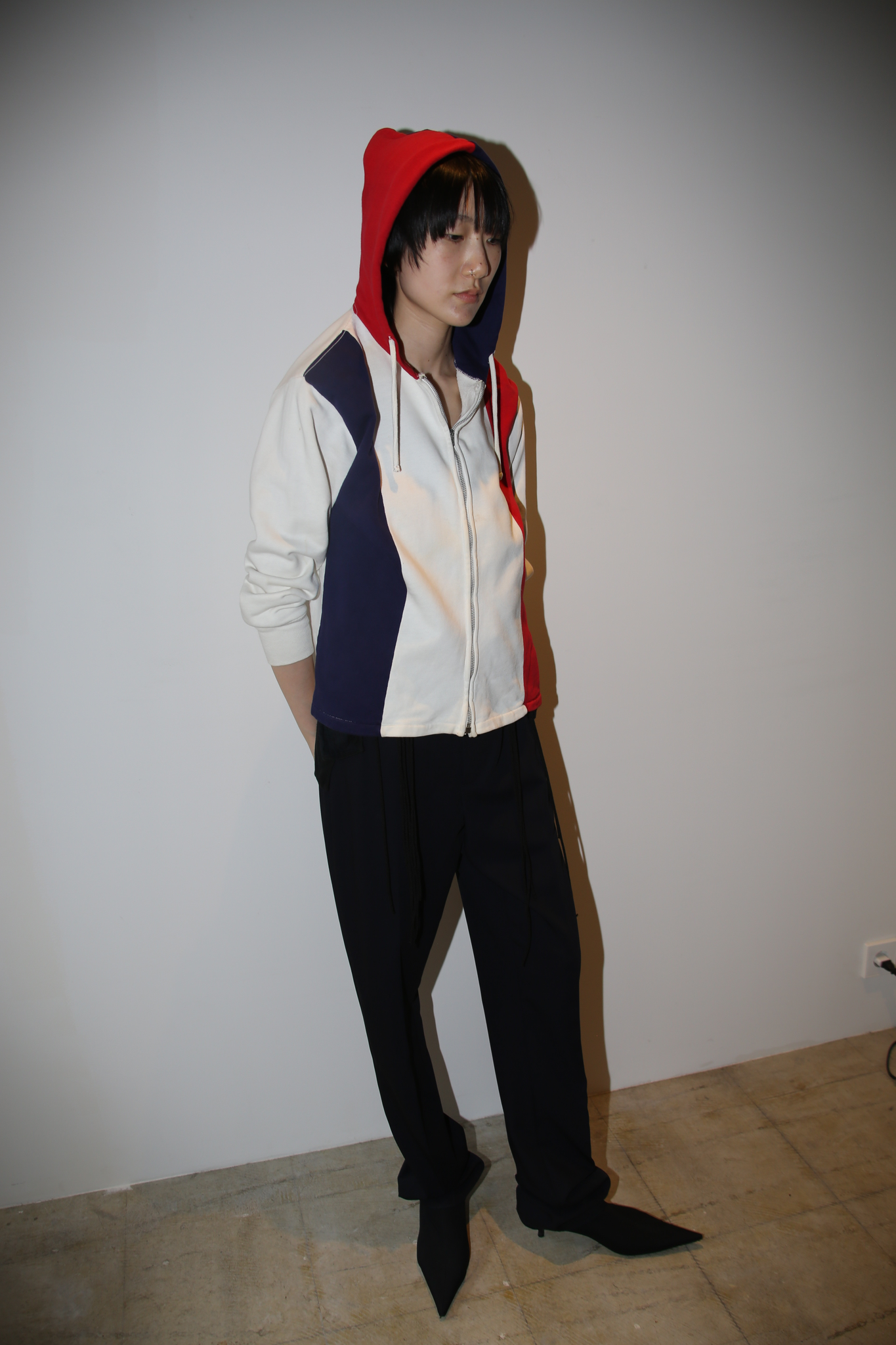 1960 VINTAGE / PATCH WORK TRICO STRIPE SWEAT HOODIE WITH ZIPPER