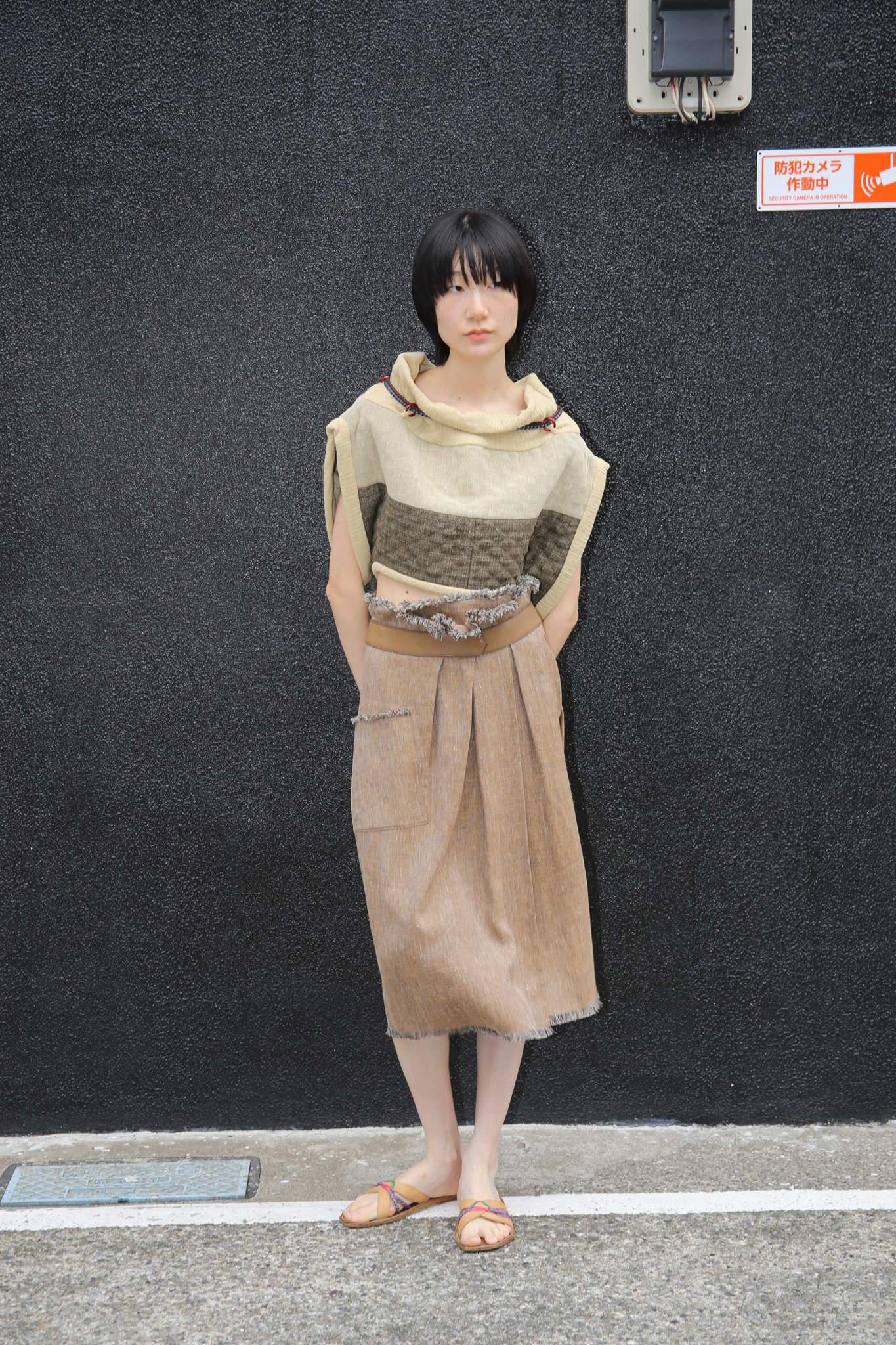 2004-2011 HERMES / FRINGE WAIST LINEN SKIRT WITH LEATHER BAND
