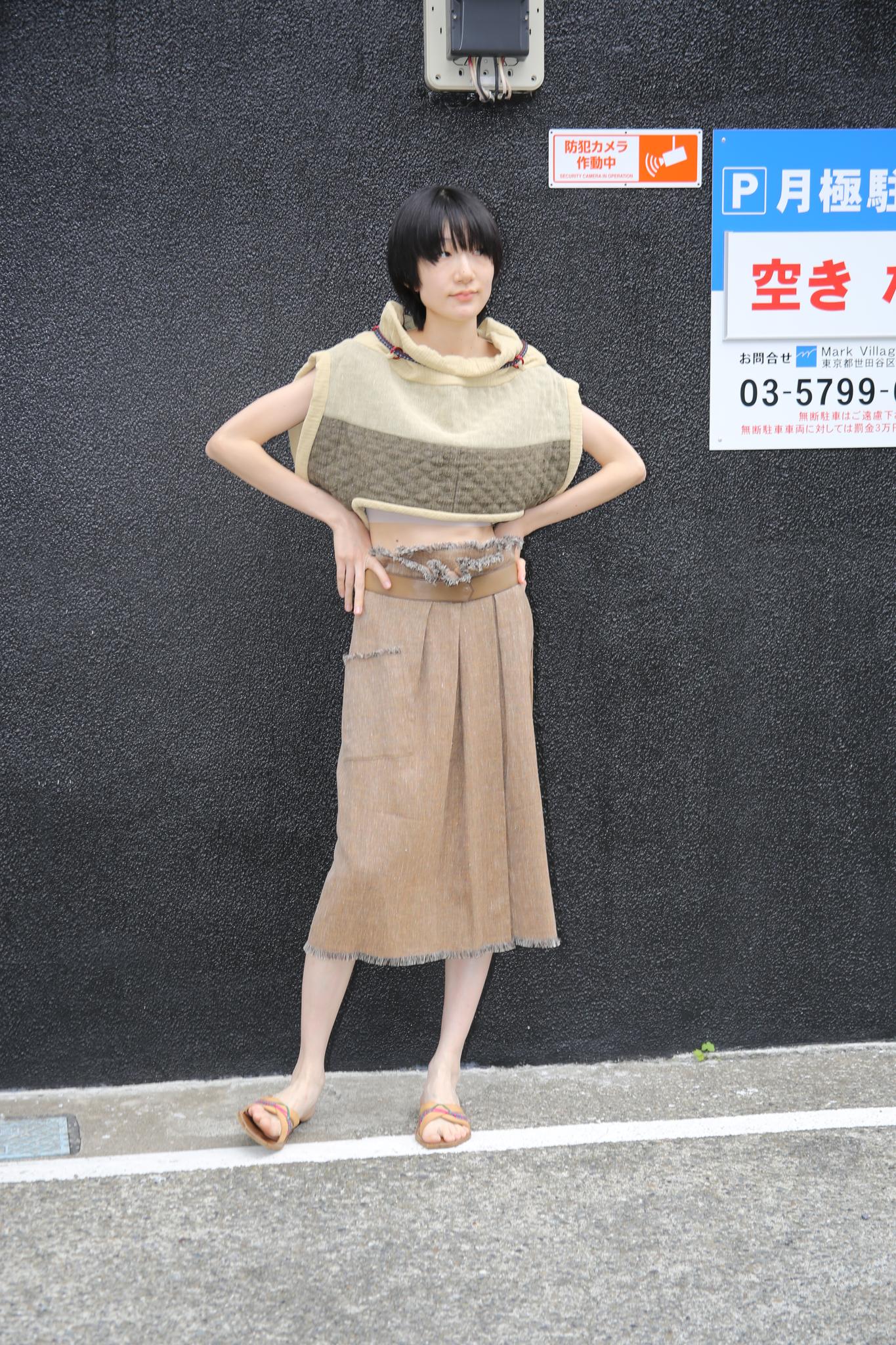 2004-2011 HERMES / FRINGE WAIST LINEN SKIRT WITH LEATHER BAND
